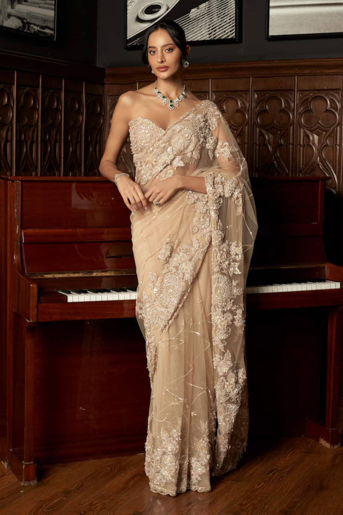 Istya Beige Embroidered Saree With Blouse 