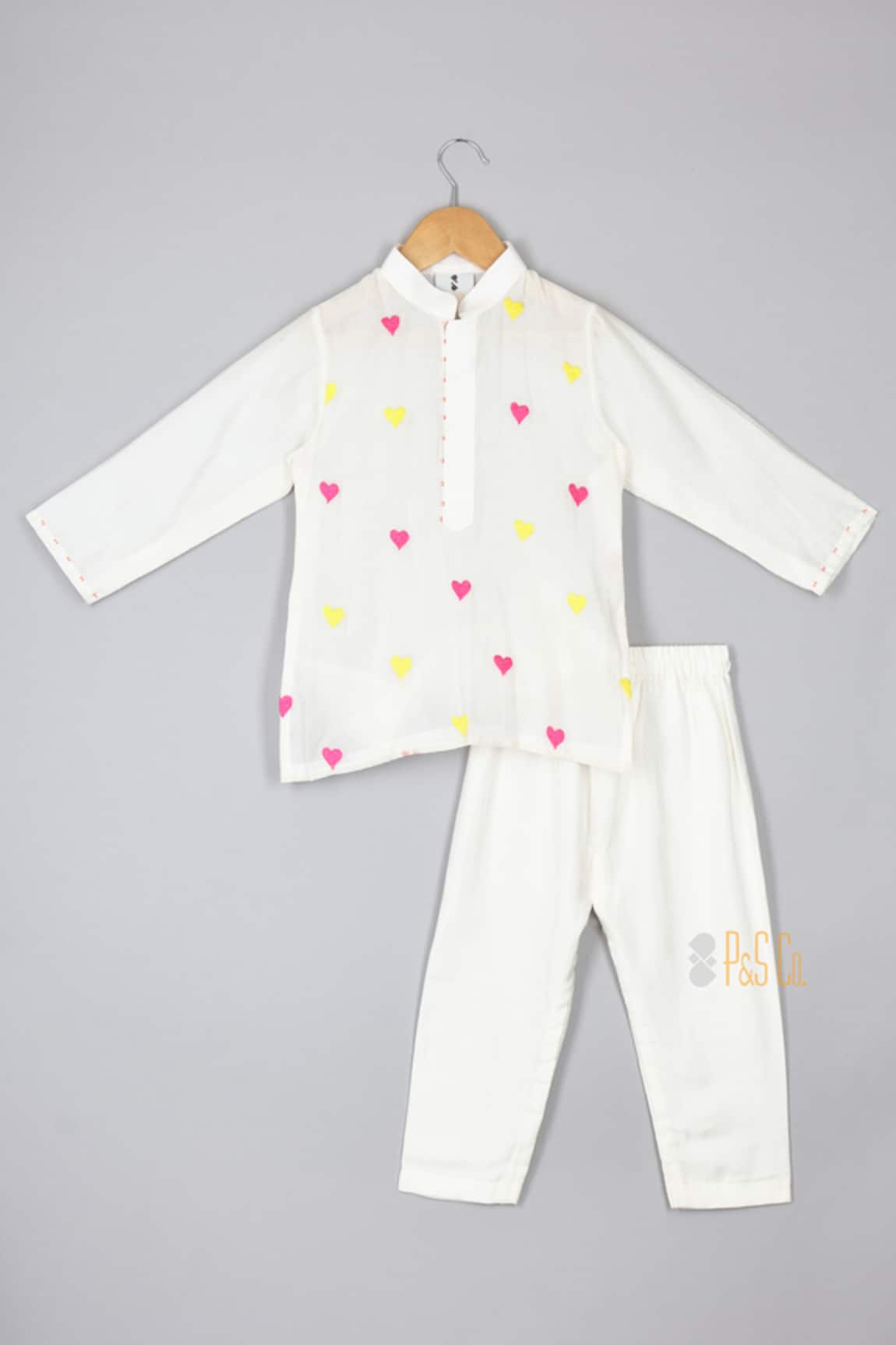 P & S CO Heart Embroidered Kurta & Pyjama Set 