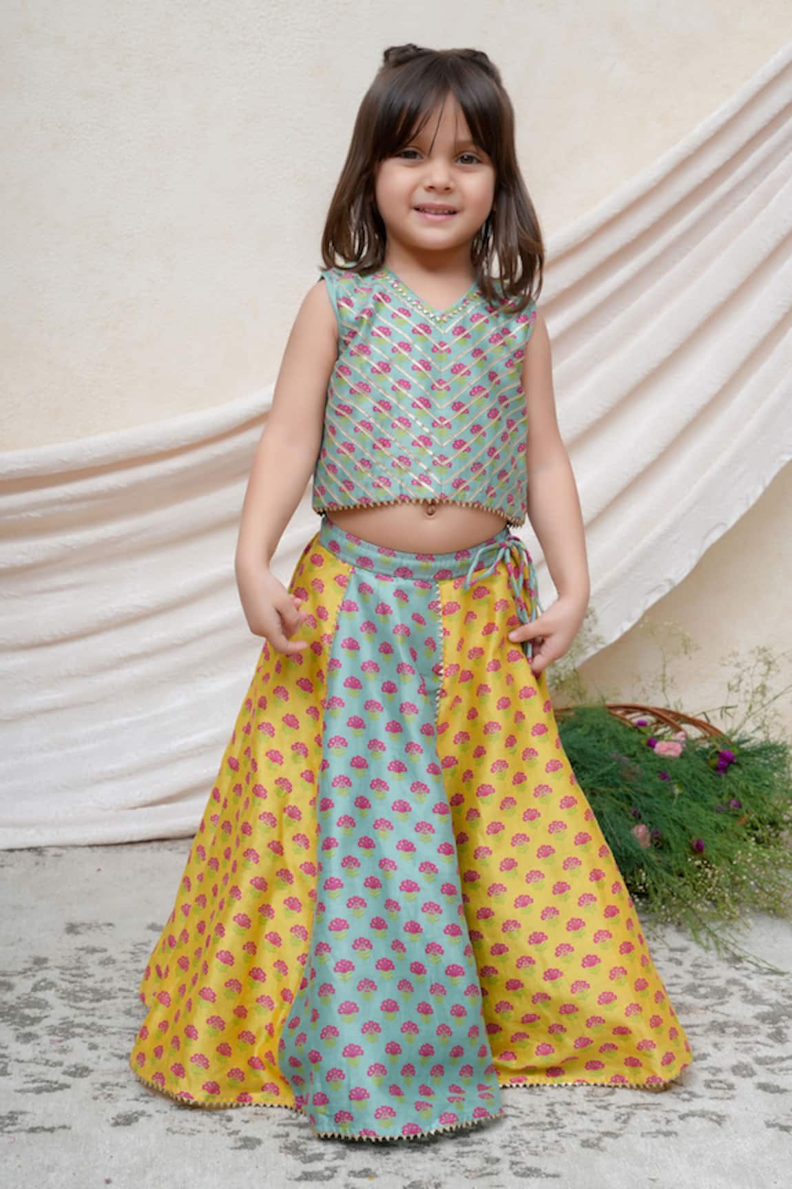 P & S CO Color Block Printed Lehenga Set 