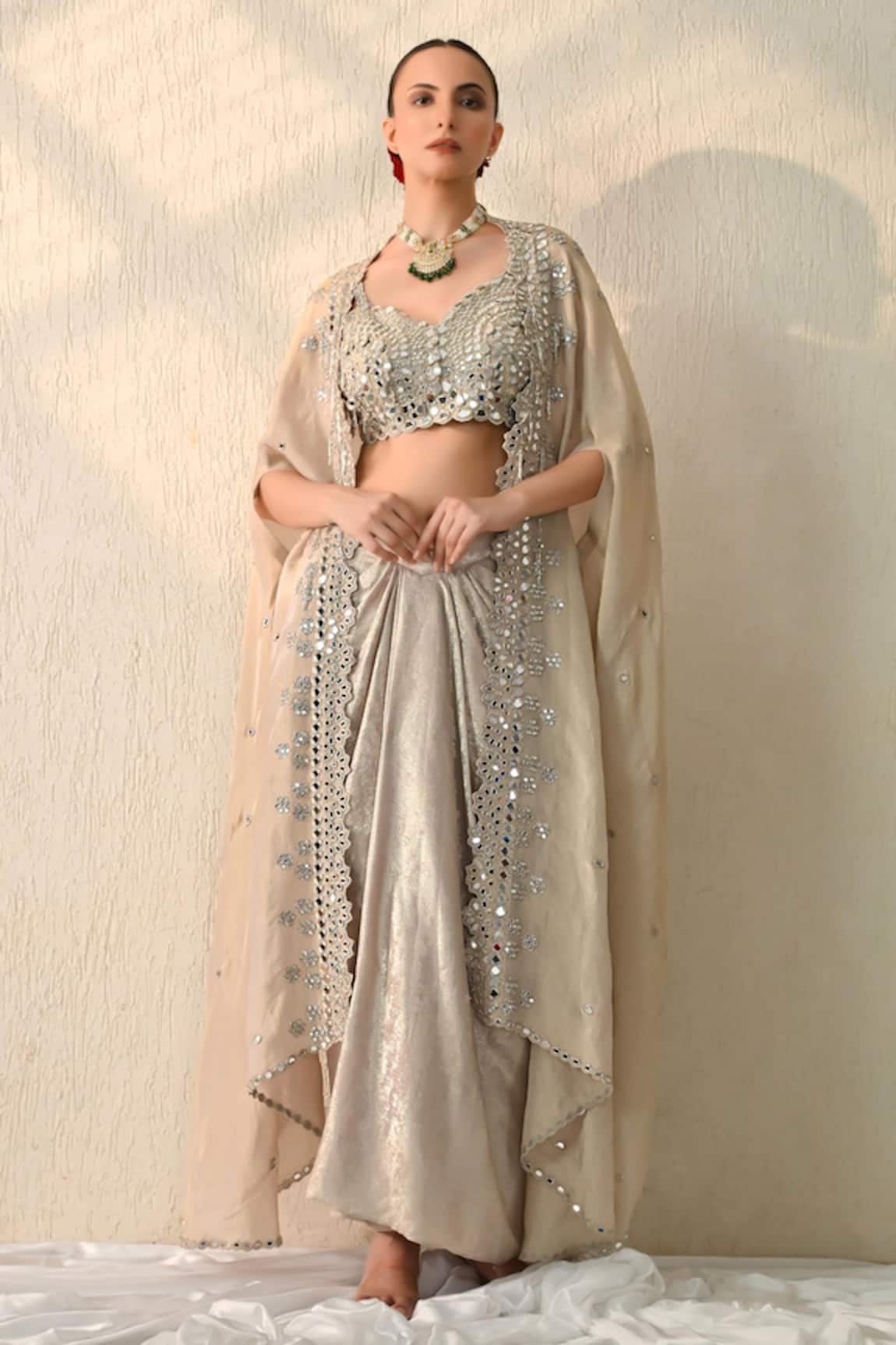 Ohh Crow Embroidered Cape & Skirt Set 