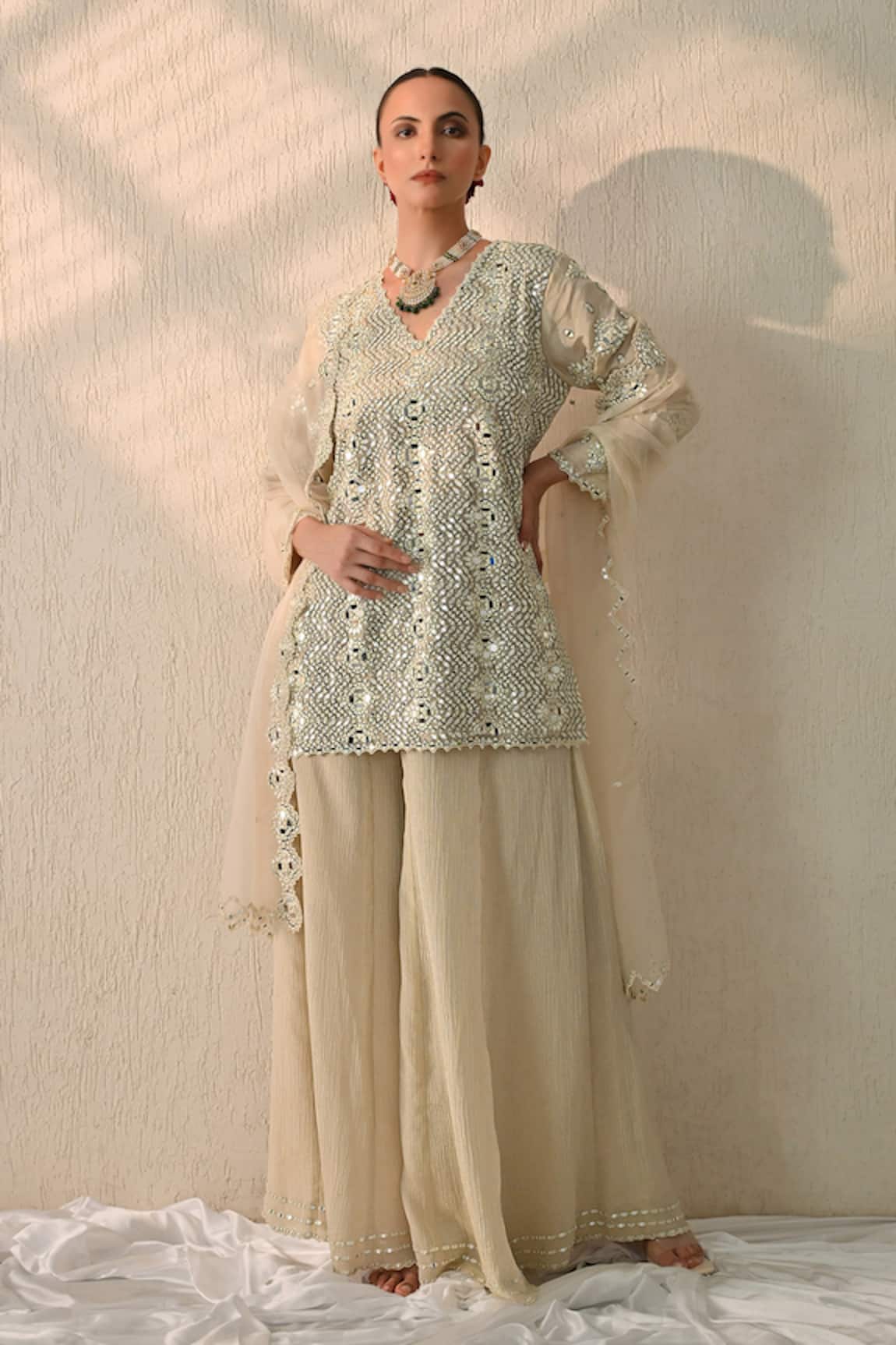 Ohh Crow Mirror Embroidered Kurta Sharara Set 