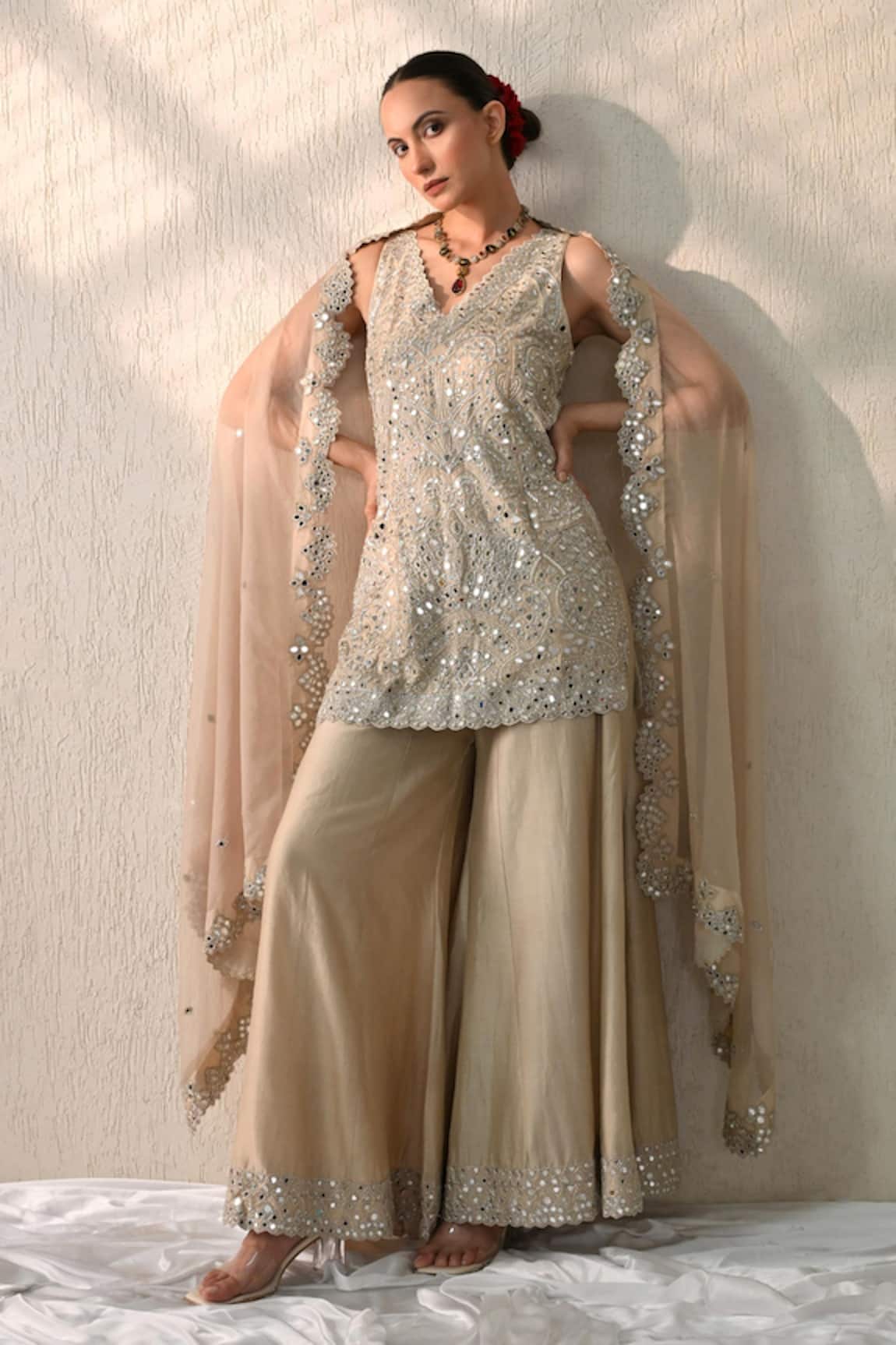 Ohh Crow Hand Embroidered Kurta Sharara Set 