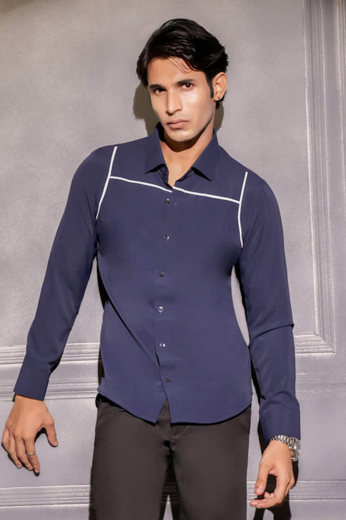 Menero Contrast Tape Pattern Shirt 
