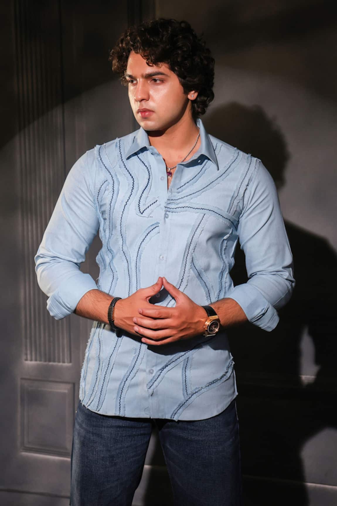Menero Light Blue Lace Detailed Shirt 