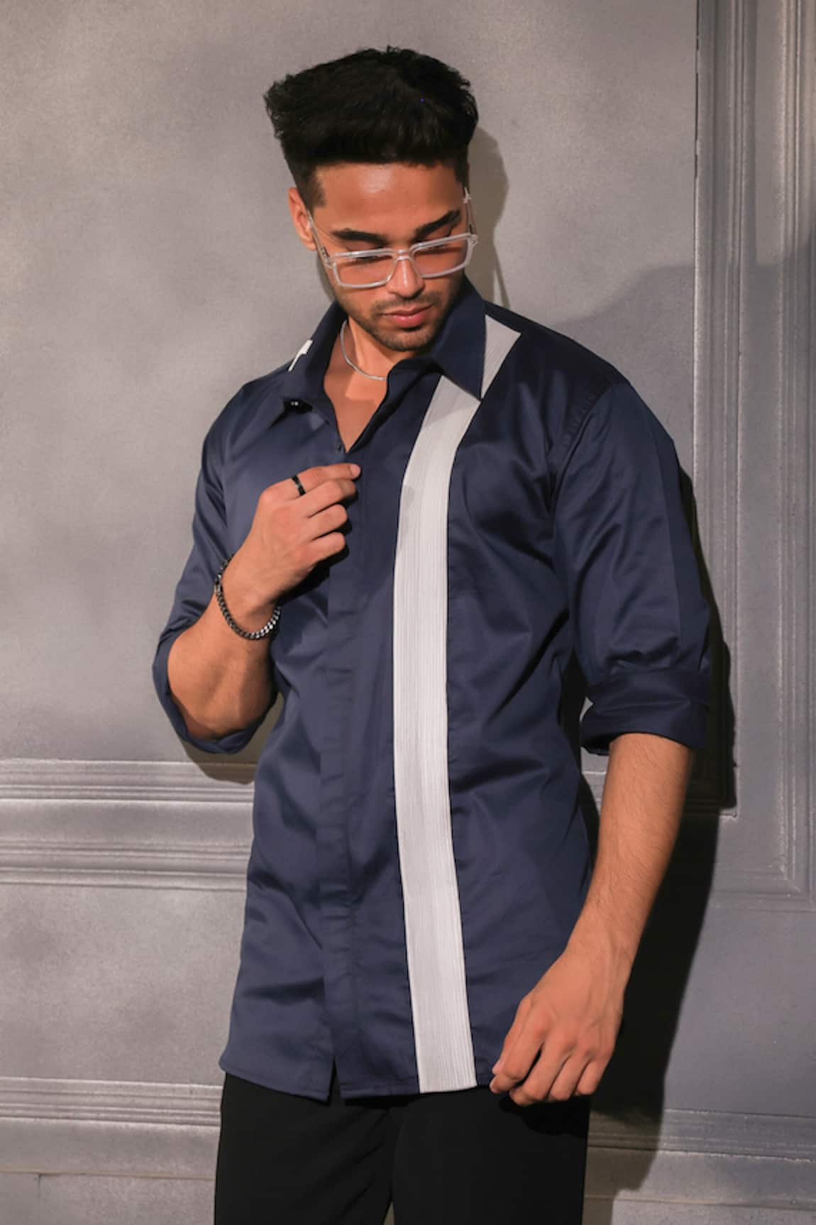 Menero Navy Blue Pure Cotton Shirt 