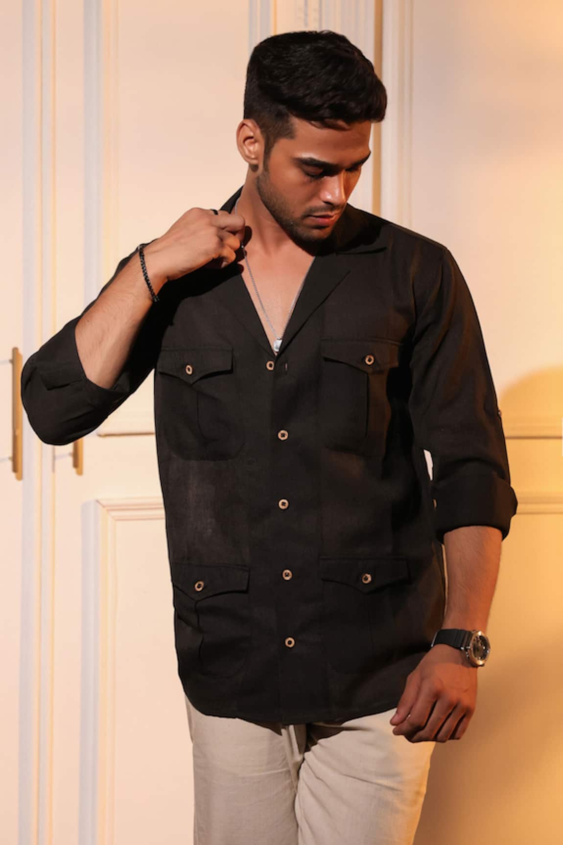 Menero Black Pure Linen Shirt 