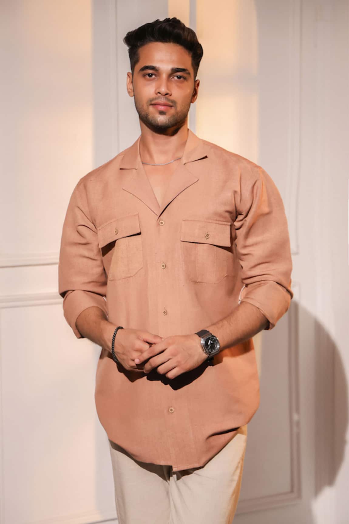 Menero Peach Pure Linen Shirt 