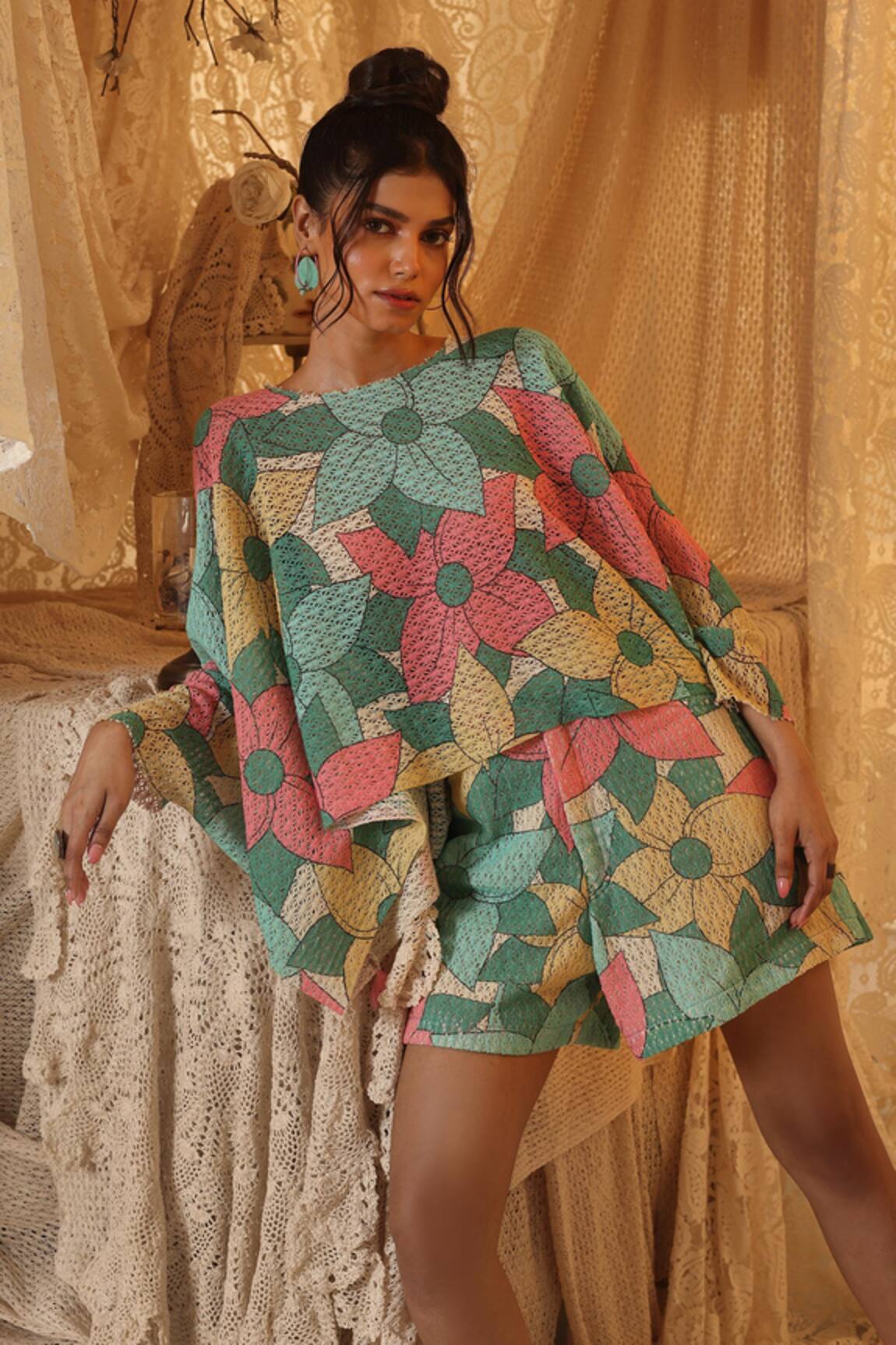 Kritika Murarka Big Floral Cotton Net Kaftan Top 