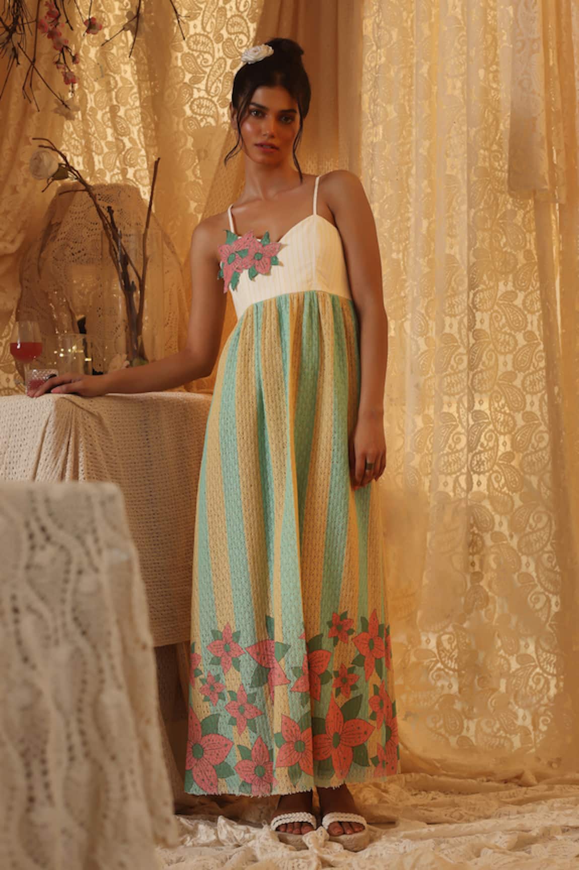 Kritika Murarka Yellow Blue Stripe Spaghetti Dress
 