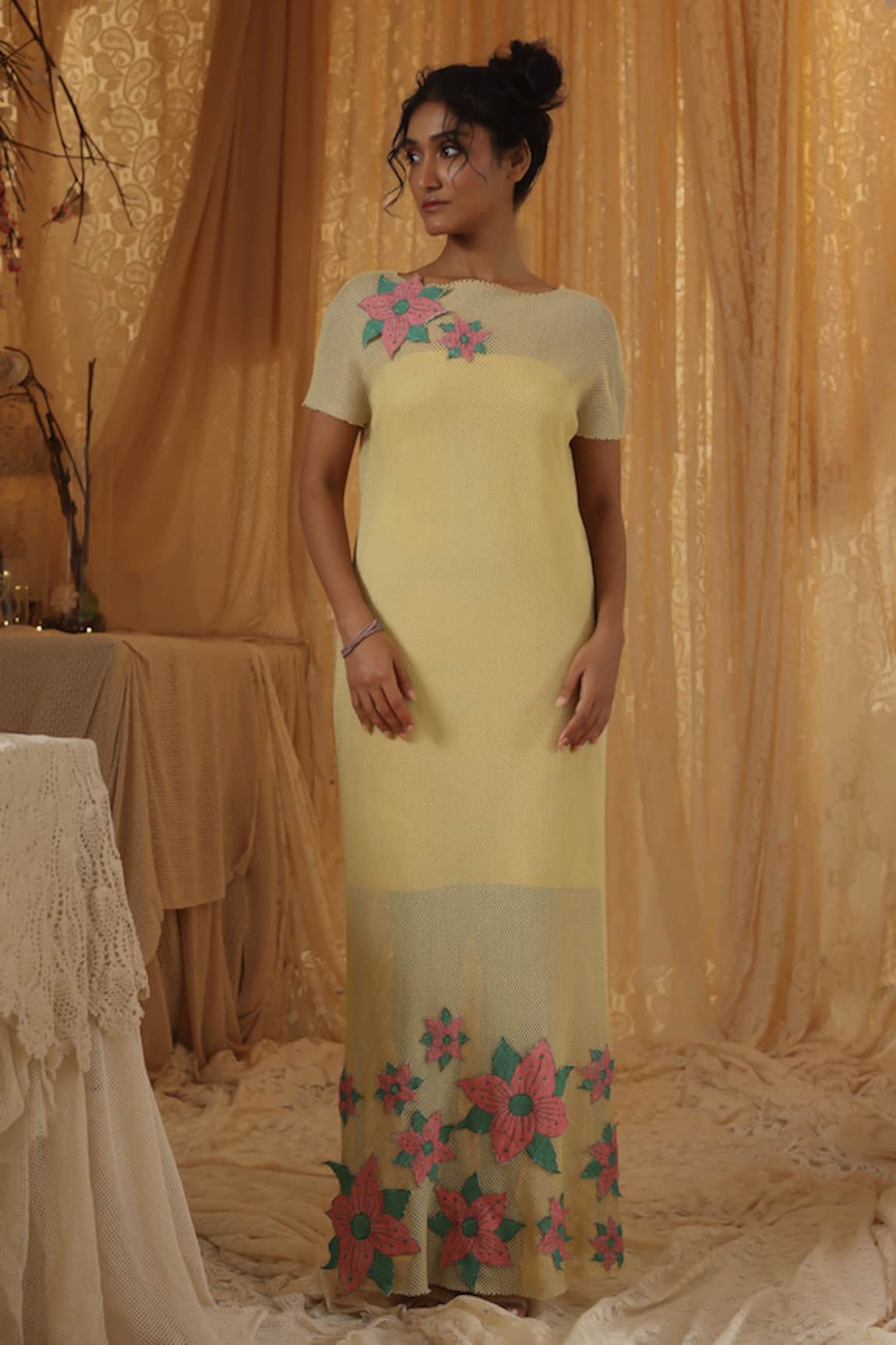 Kritika Murarka Yellow Cotton Net Applique
Dress 