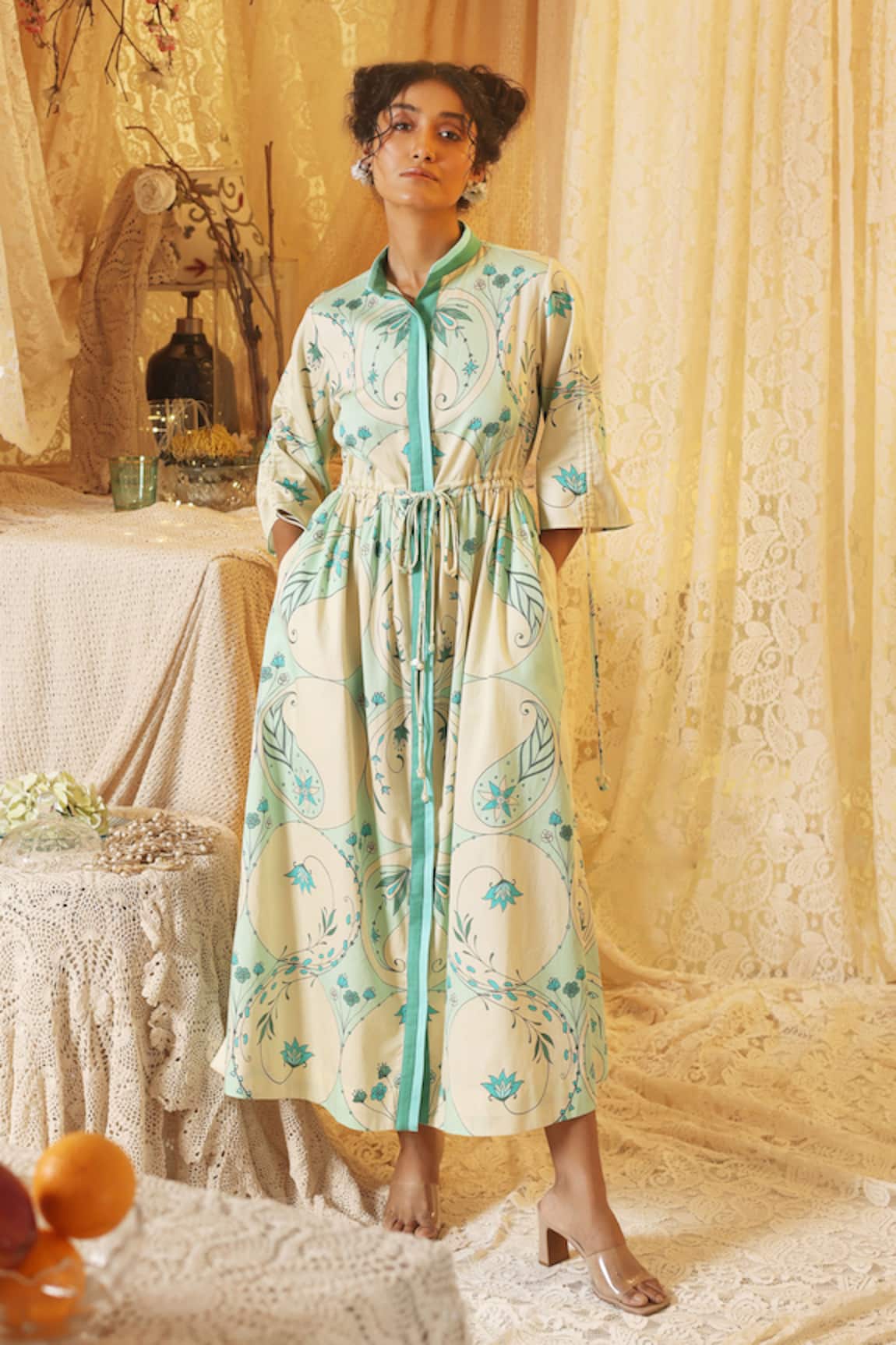 Kritika Murarka Mint Circle Print Drawstring 
Dress 
