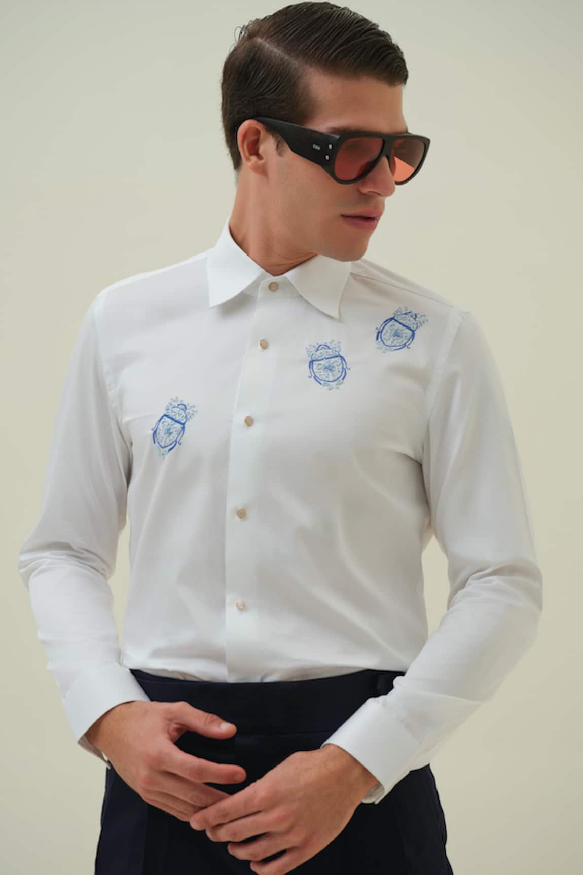 Amrit Dawani Beetle White Embroidered Shirt 