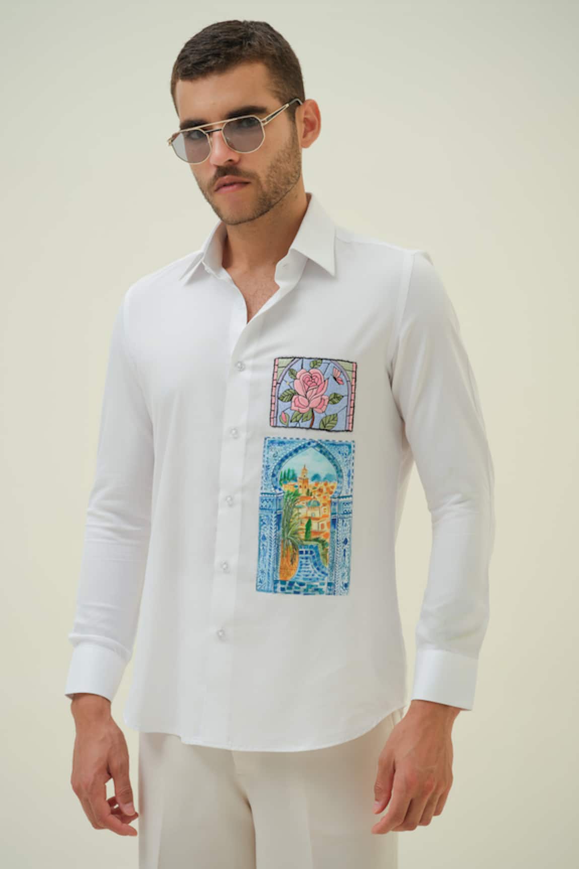 Amrit Dawani Rose & Landscape Patch Shirt 