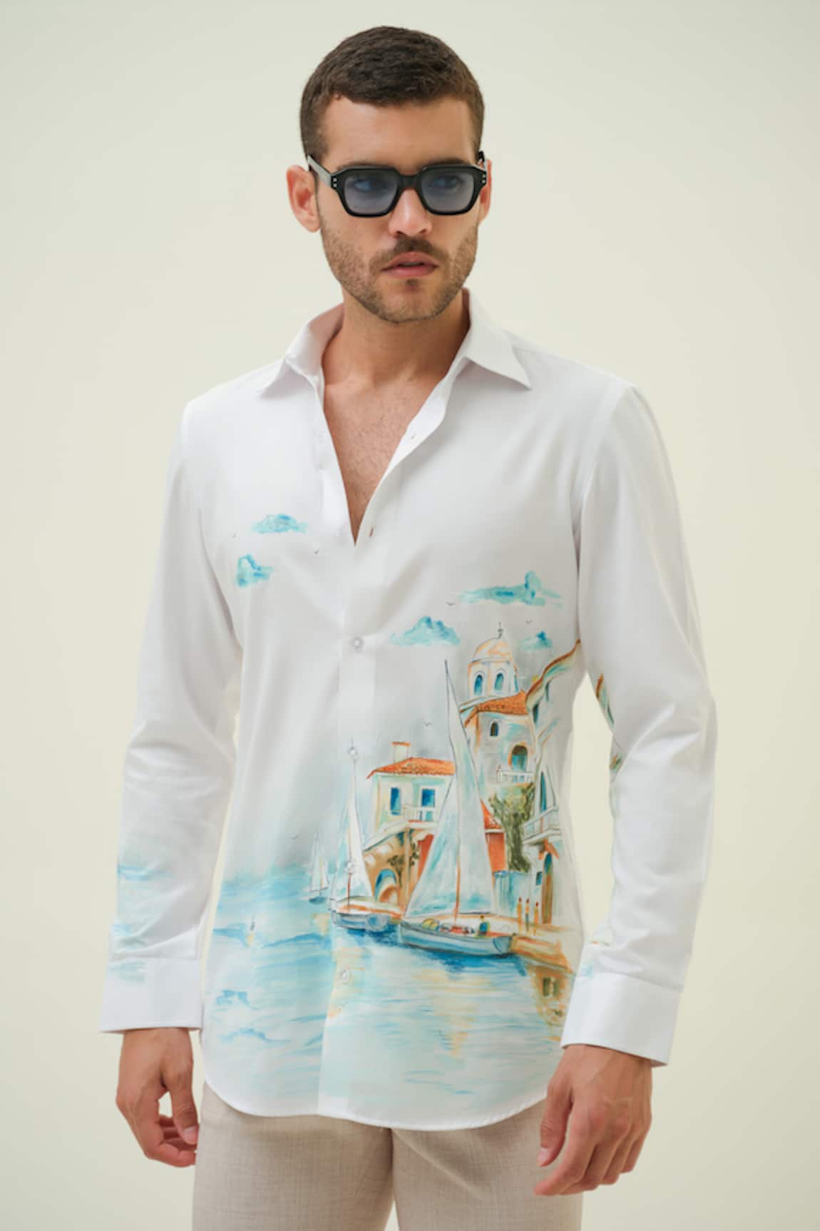 Amrit Dawani White Vacation Hand Painted Shirt 