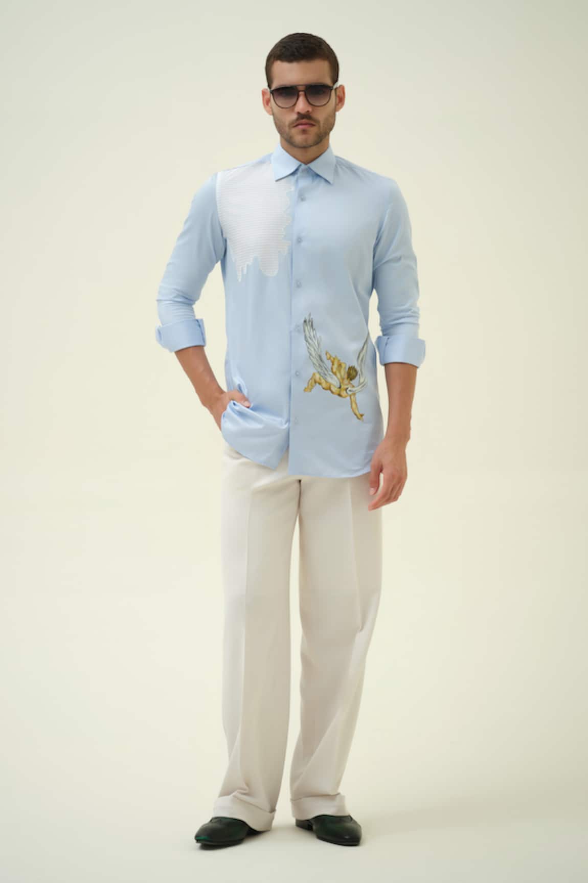 Amrit Dawani Falling Angel Blue Hand Painted Shirt 