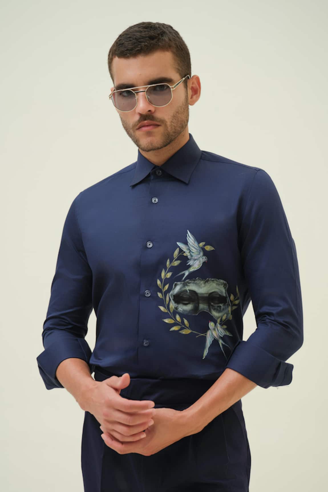 Amrit Dawani Statue Blue Hand Painted Shirt 