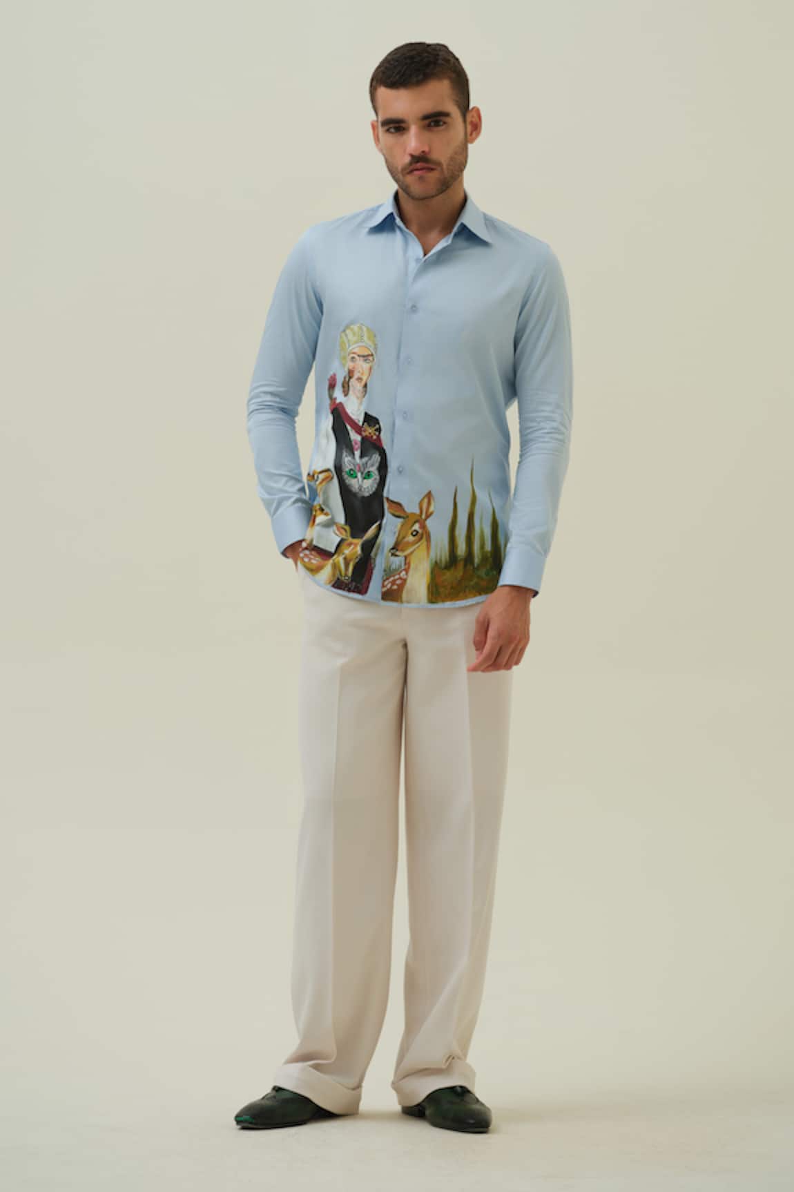 Amrit Dawani European Warrior Blue Hand Painted Shirt 