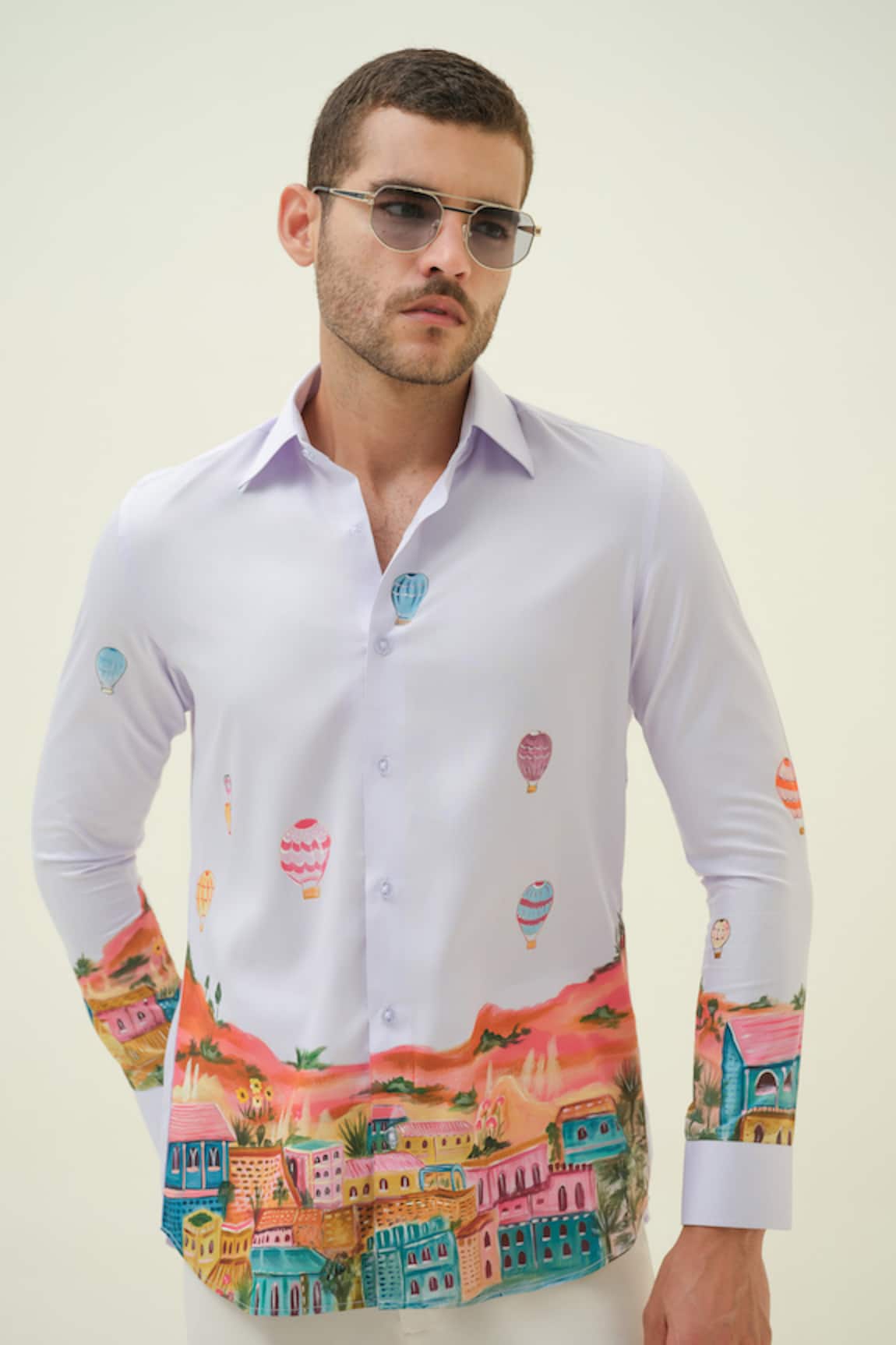 Amrit Dawani Hot Air Ballon Lavendar Hand Painted Shirt 