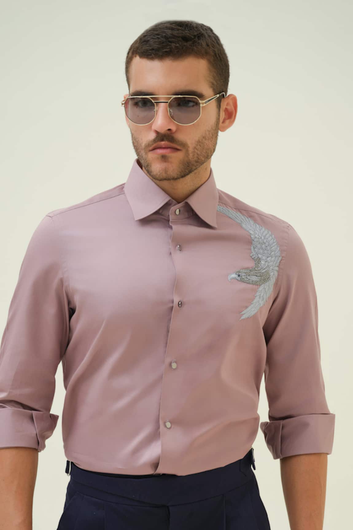 Amrit Dawani Eagle Mauve Hand Embroidered Shirt 