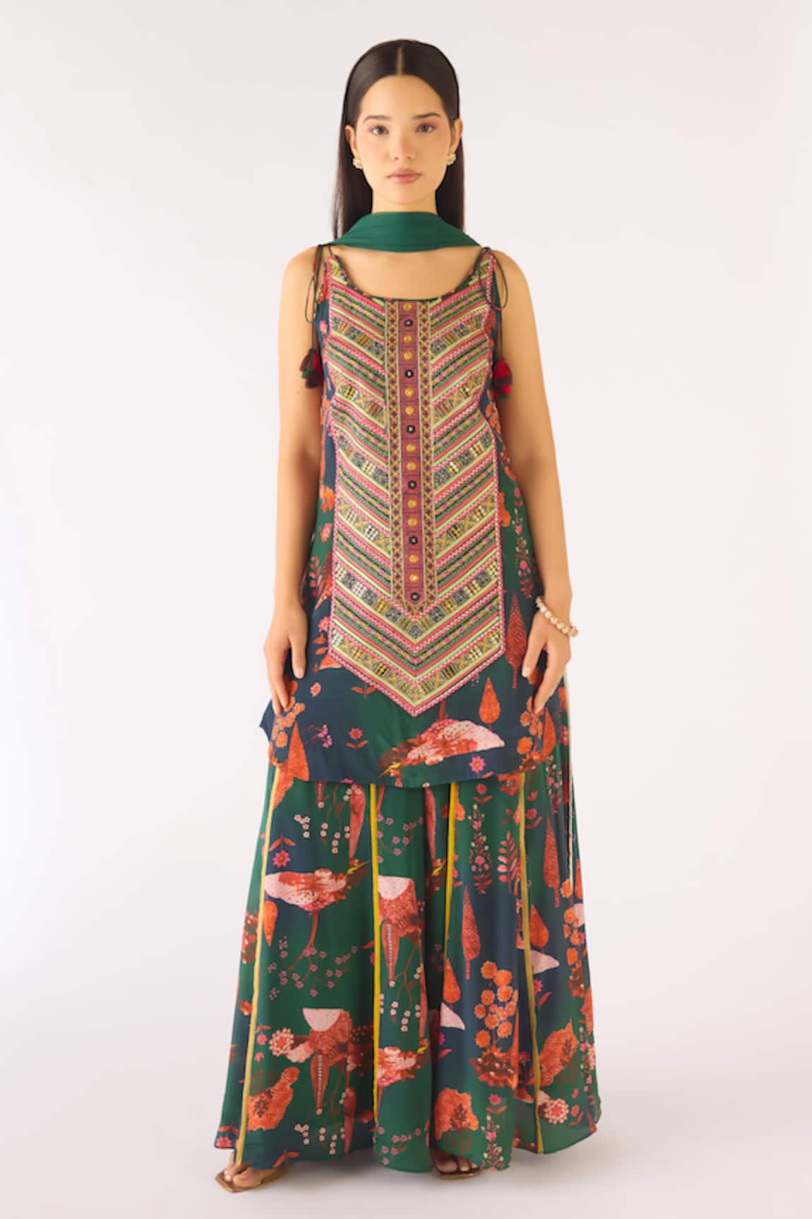 Basanti - Kapde Aur Koffee Green Crepe Embroidered Sharara Set 