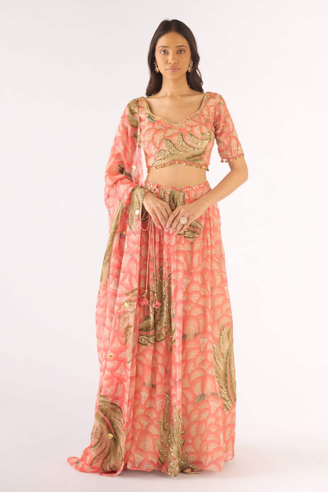 Basanti - Kapde Aur Koffee Peach Organza Embroidered Lehenga Set 