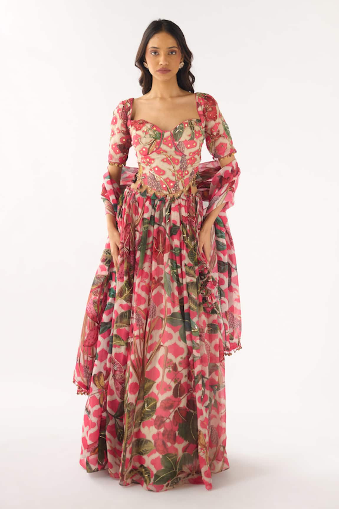 Basanti - Kapde Aur Koffee Pink Organza Embroidered Lehenga Set 