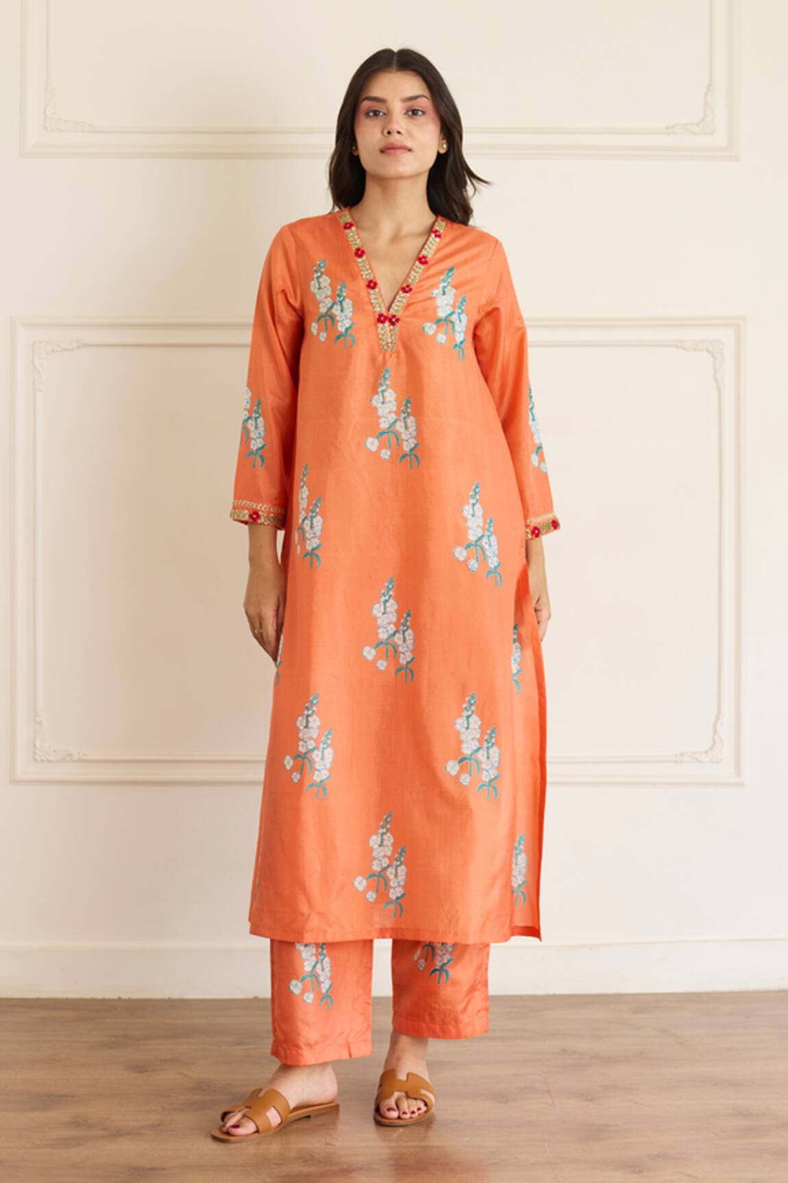 Juanita By Shubhda Amber Silk Printed Kurta With Pant 