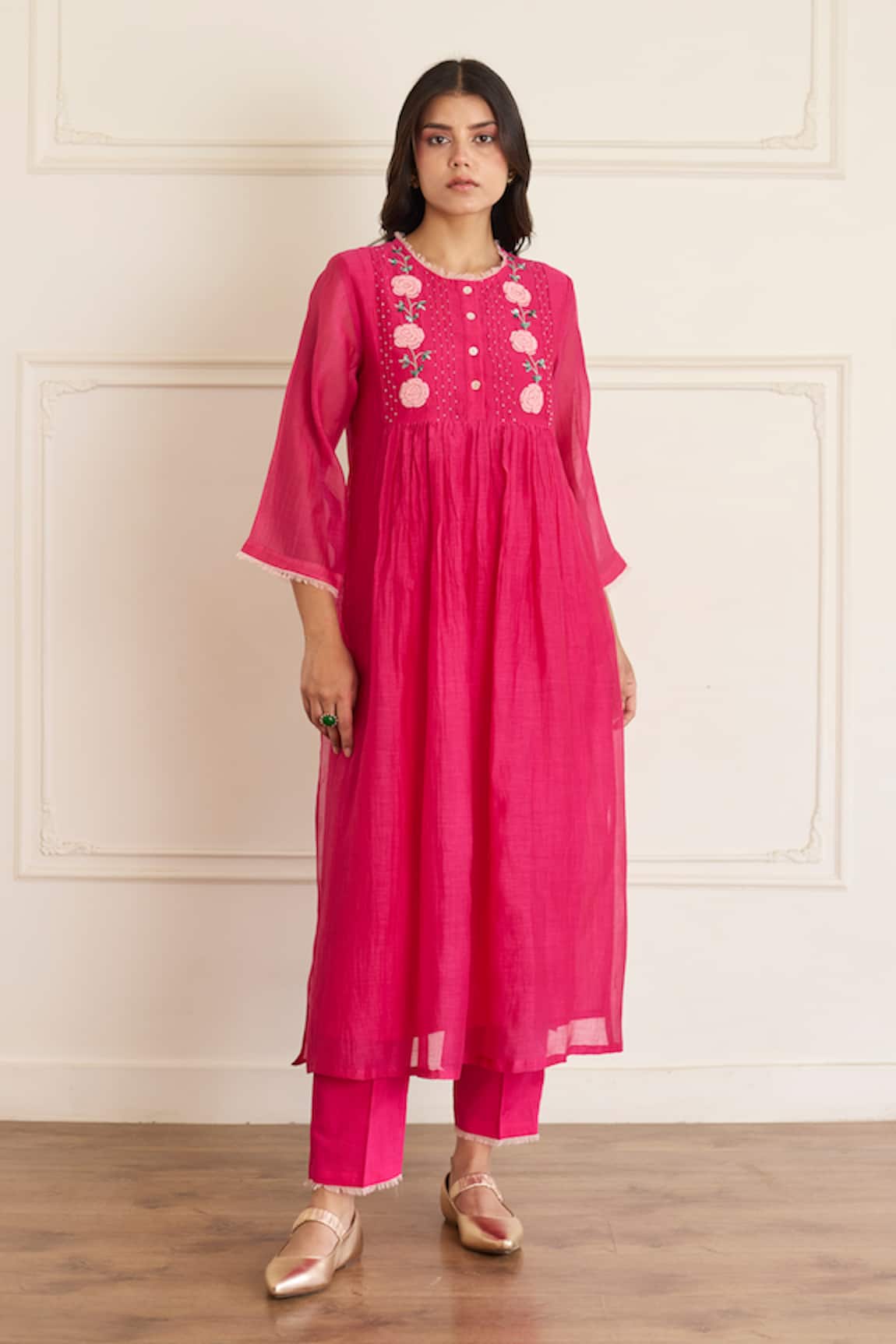 Juanita By Shubhda Carnation Embroidered Kurta With Pant 
