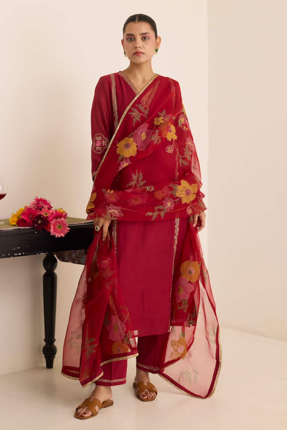 Juanita By Shubhda Claret Chanderi Kurta Set 