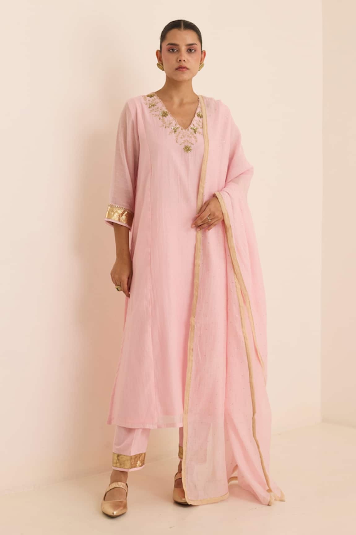 Juanita By Shubhda Blush Mukaish Work Kurta Set 