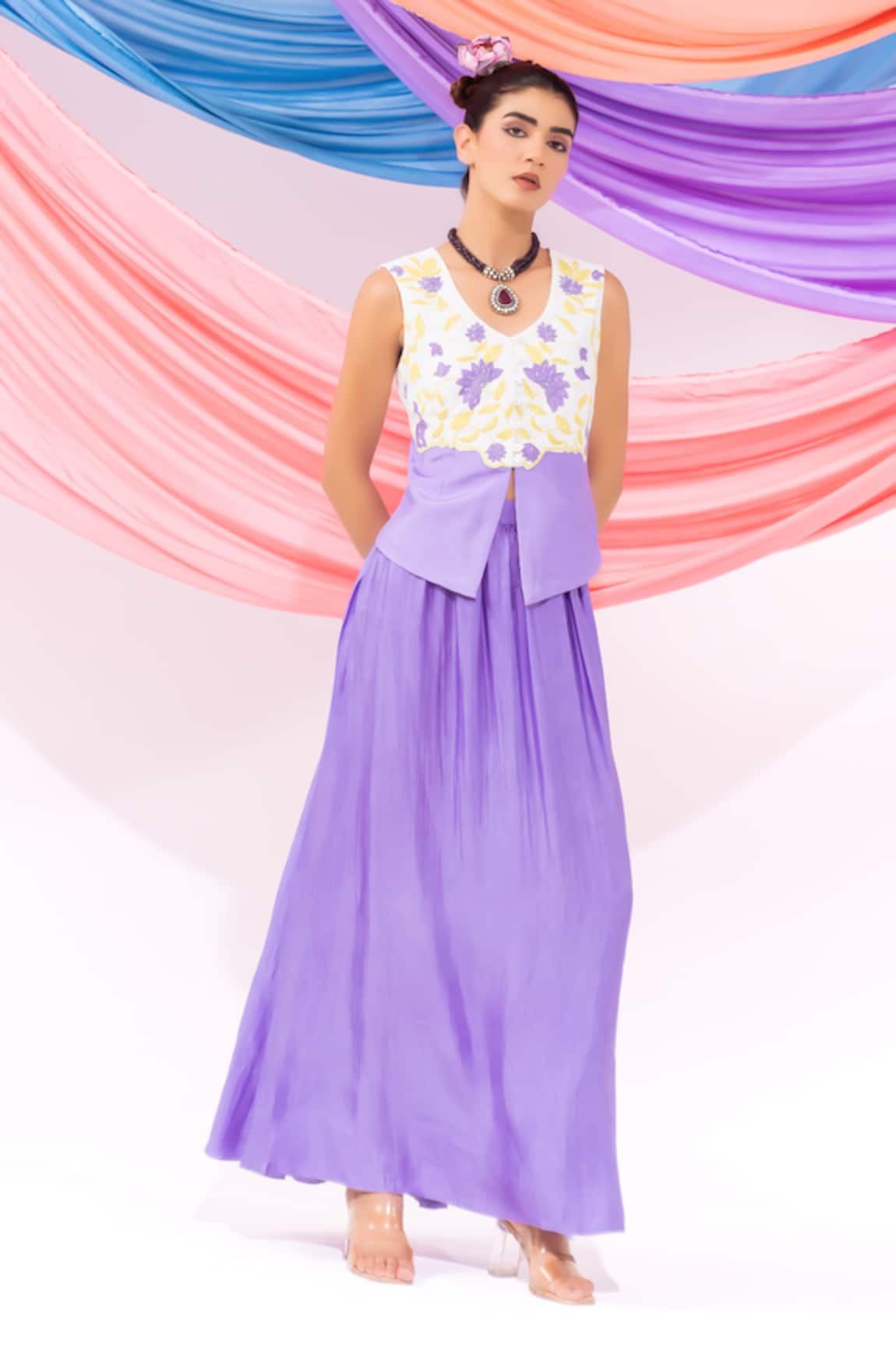 Leela By A Embroidered Waistcoat With Skirt 