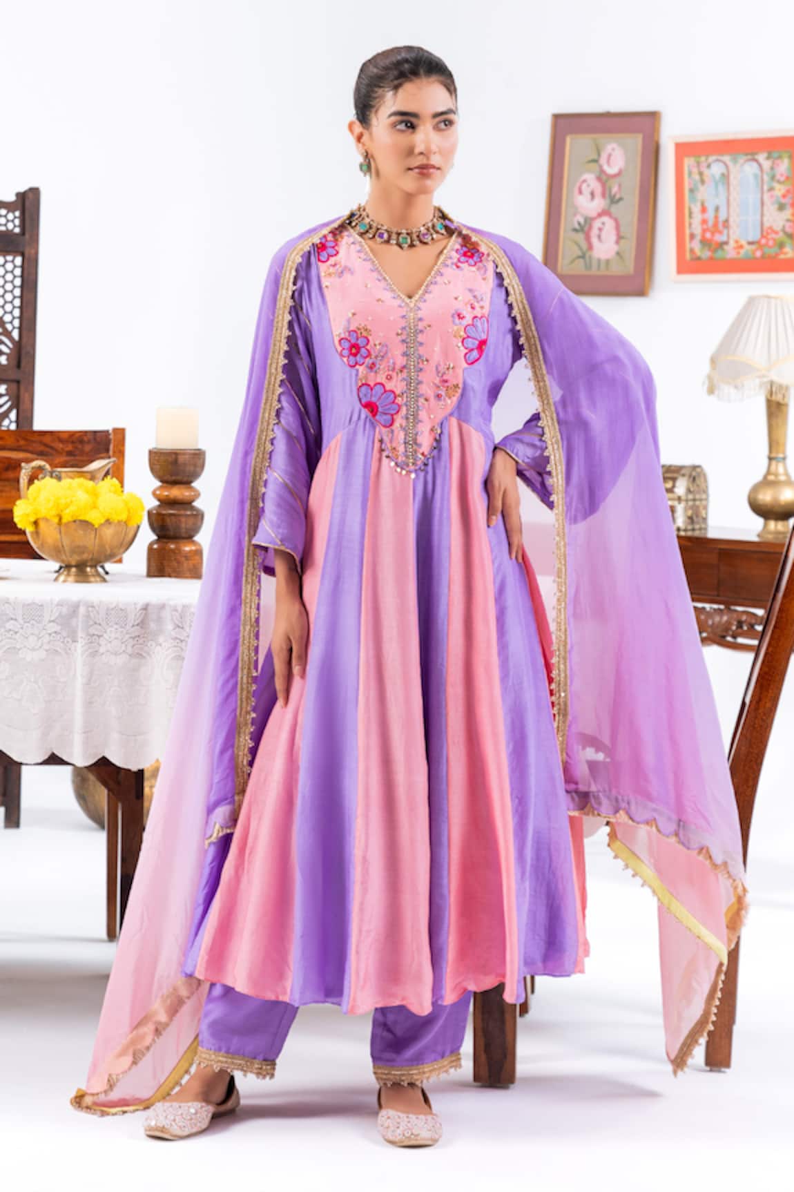 Leela By A Floral Embroidered Anarkali Set 