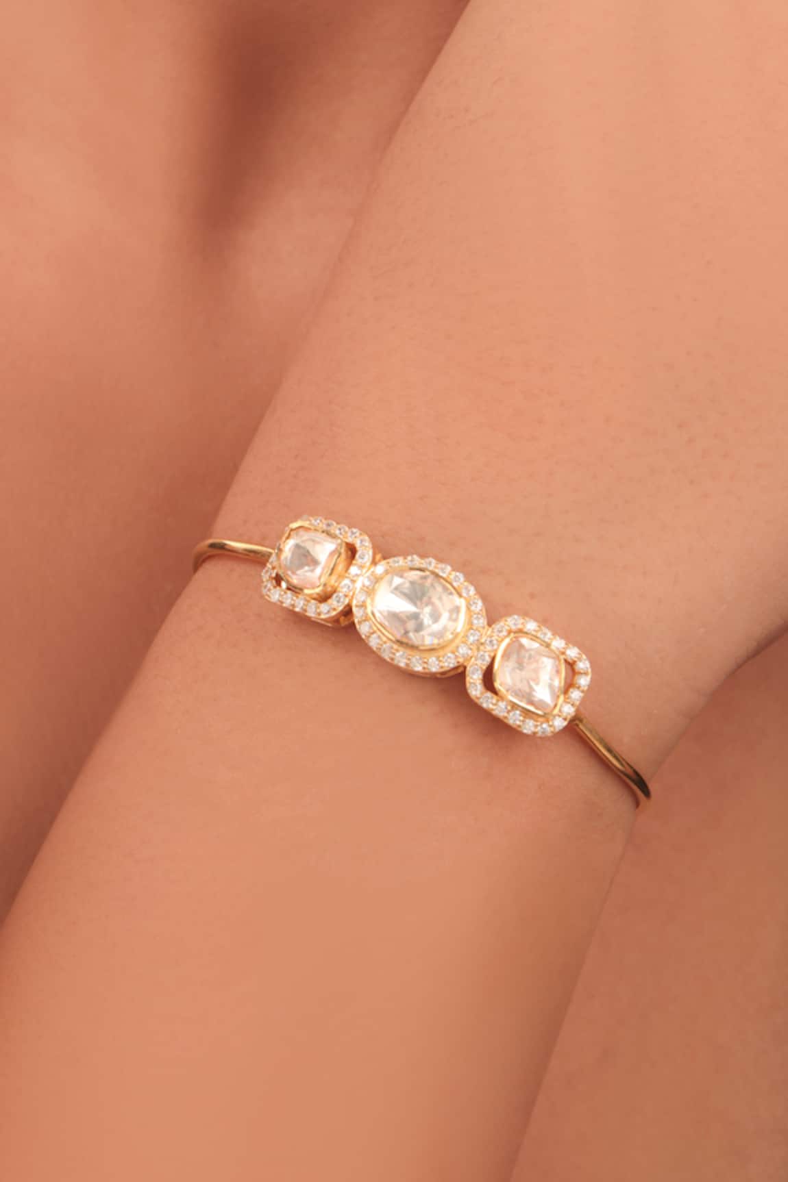 Sica Jewellery 925 Silver Moissanite Polki Cuff Bracelet 
