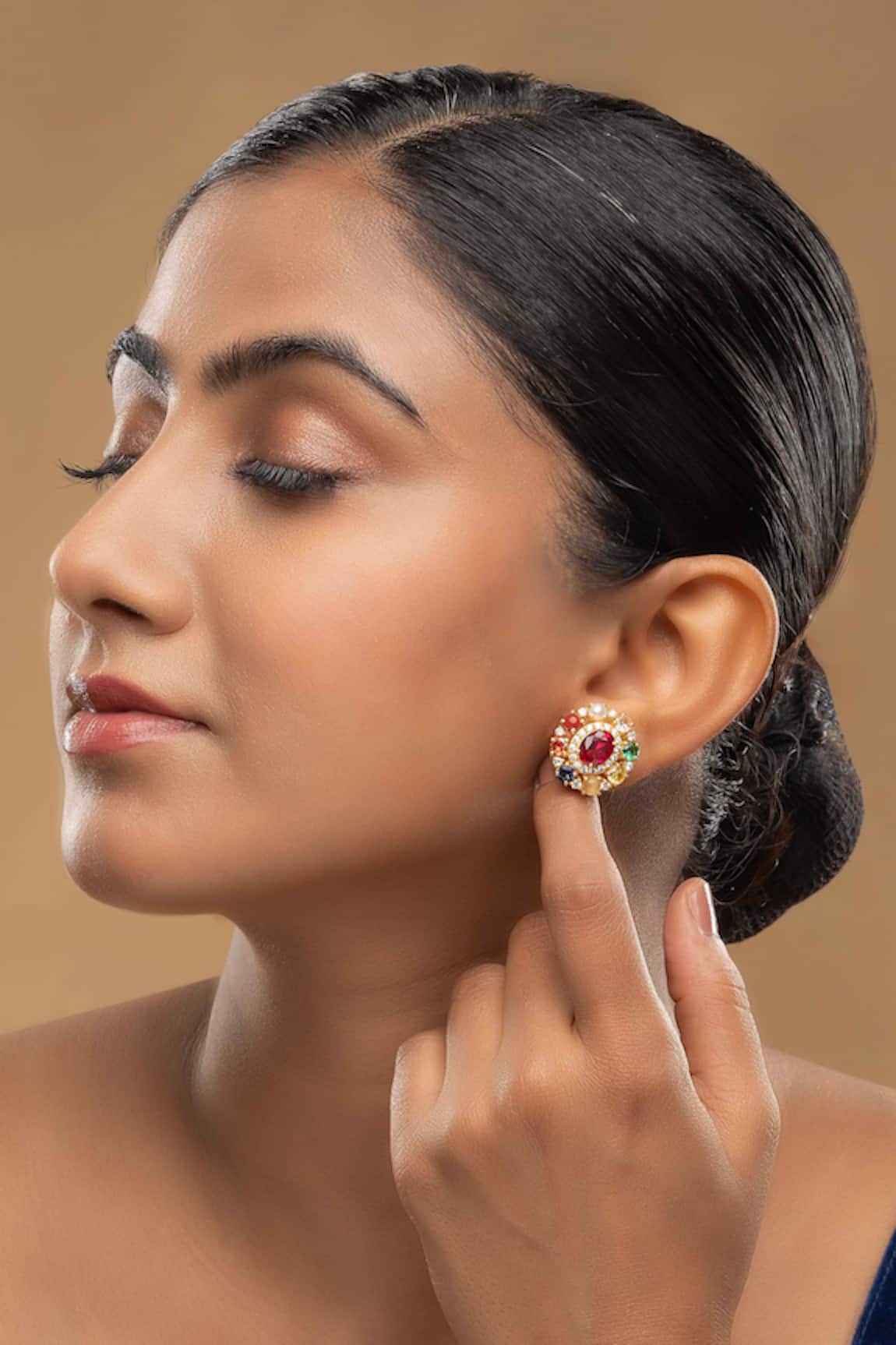Sica Jewellery 925 Silver Moissanite Polki Navratna Earrings 