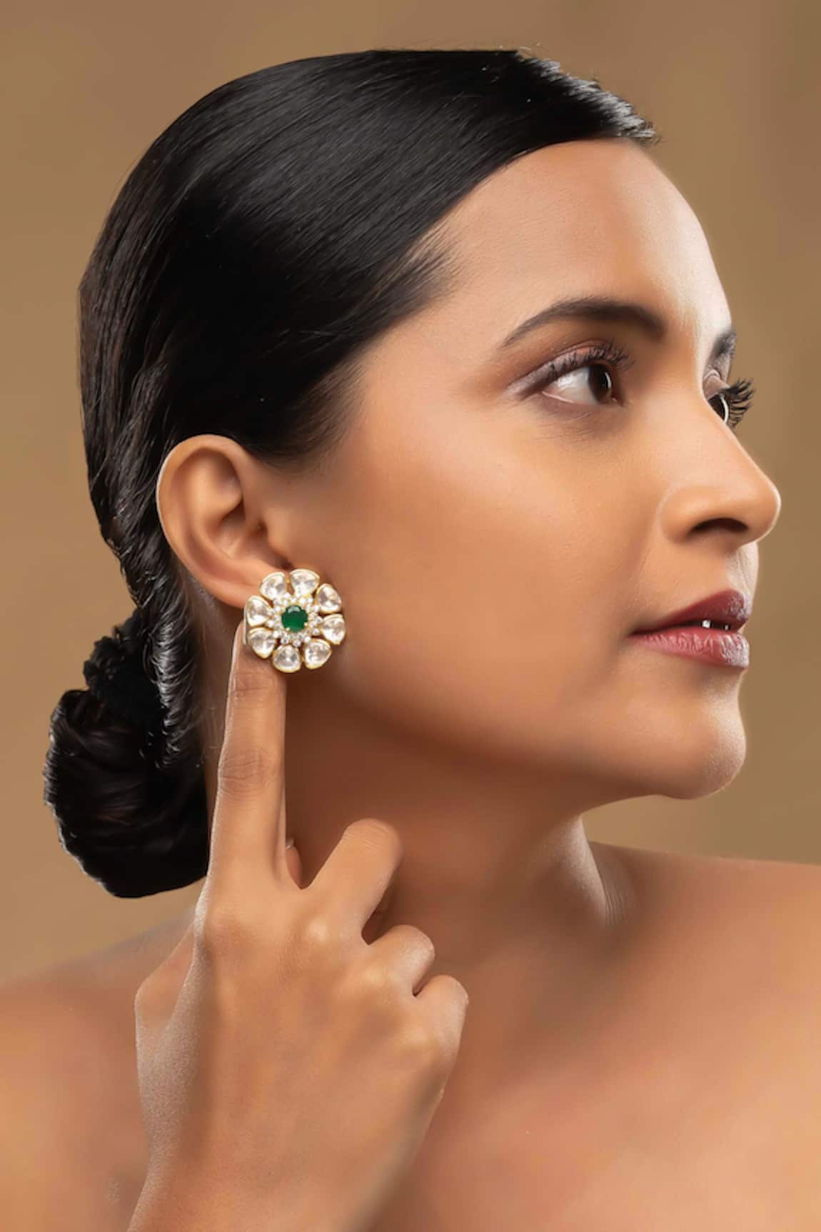 Sica Jewellery 925 Silver Moissanite Polki Vijaya Earrings 