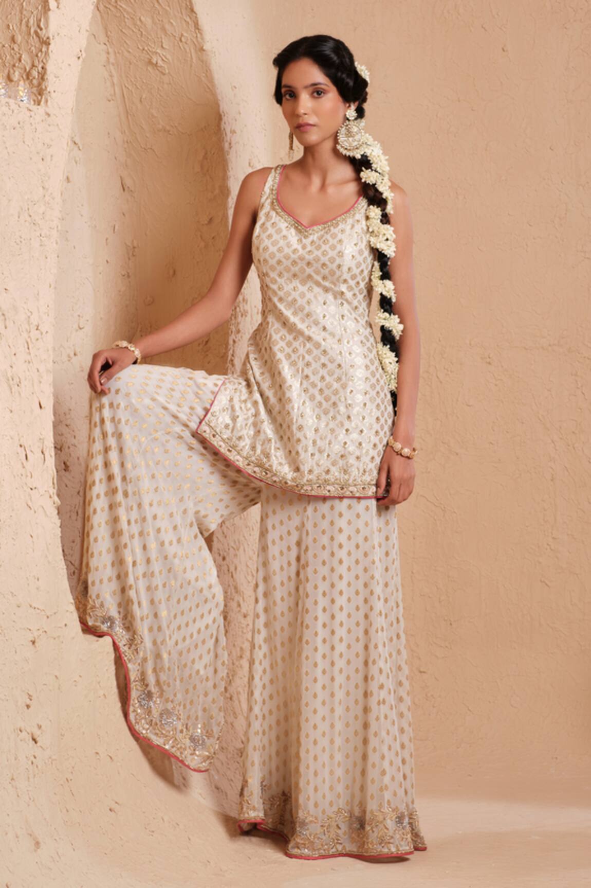 Muditaa By Urmila Suvarna Embroidered Kurta Sharara Set 