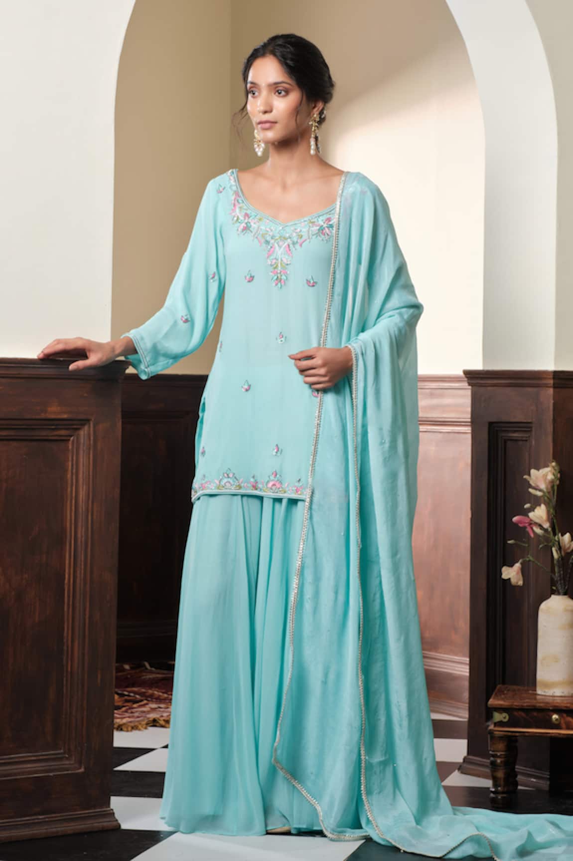 Muditaa By Urmila Meerika Florall Embroidered Kurta Sharara Set 