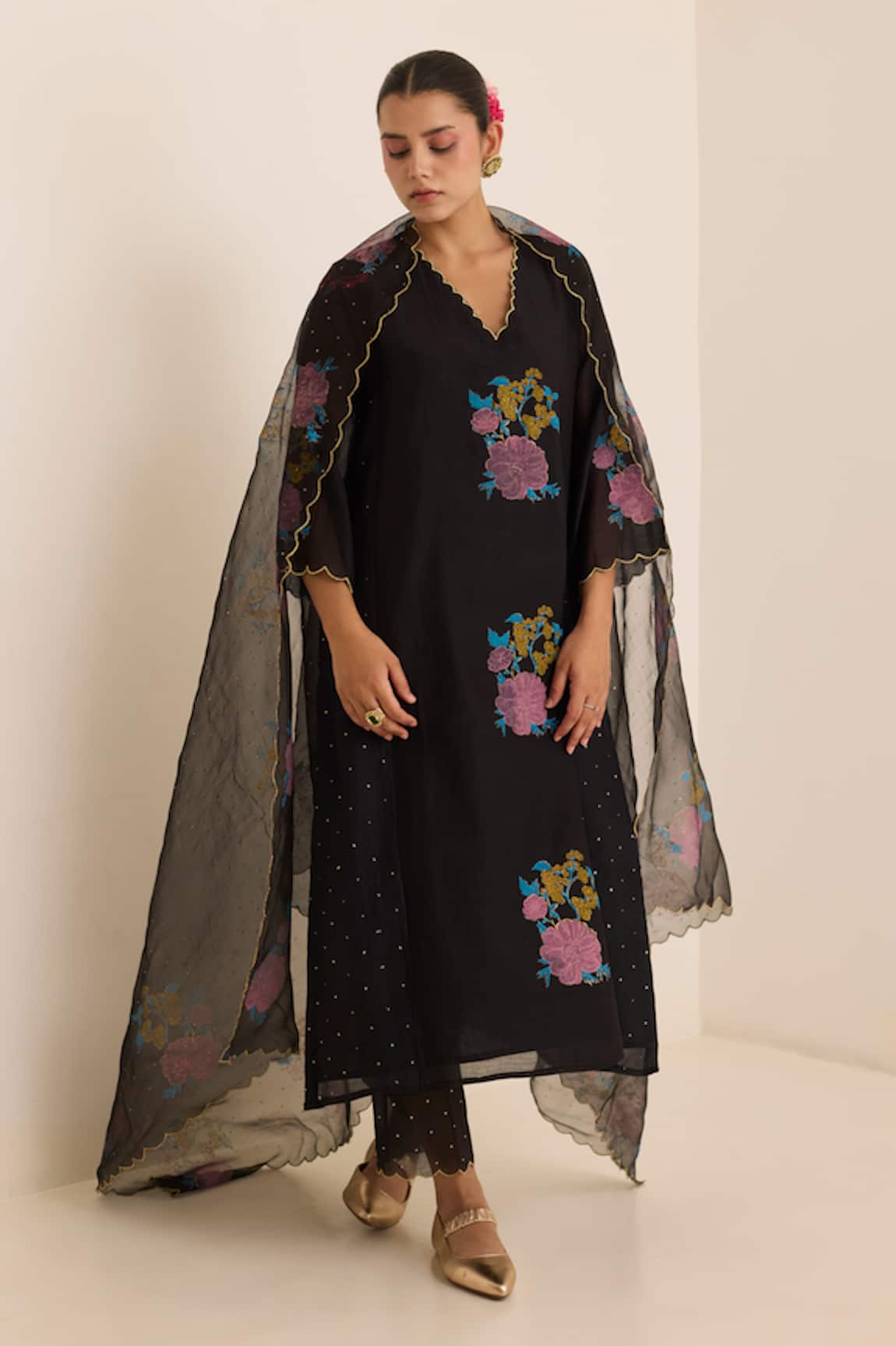 Juanita By Shubhda Midnight Mukaish Work Kurta Pant Set 