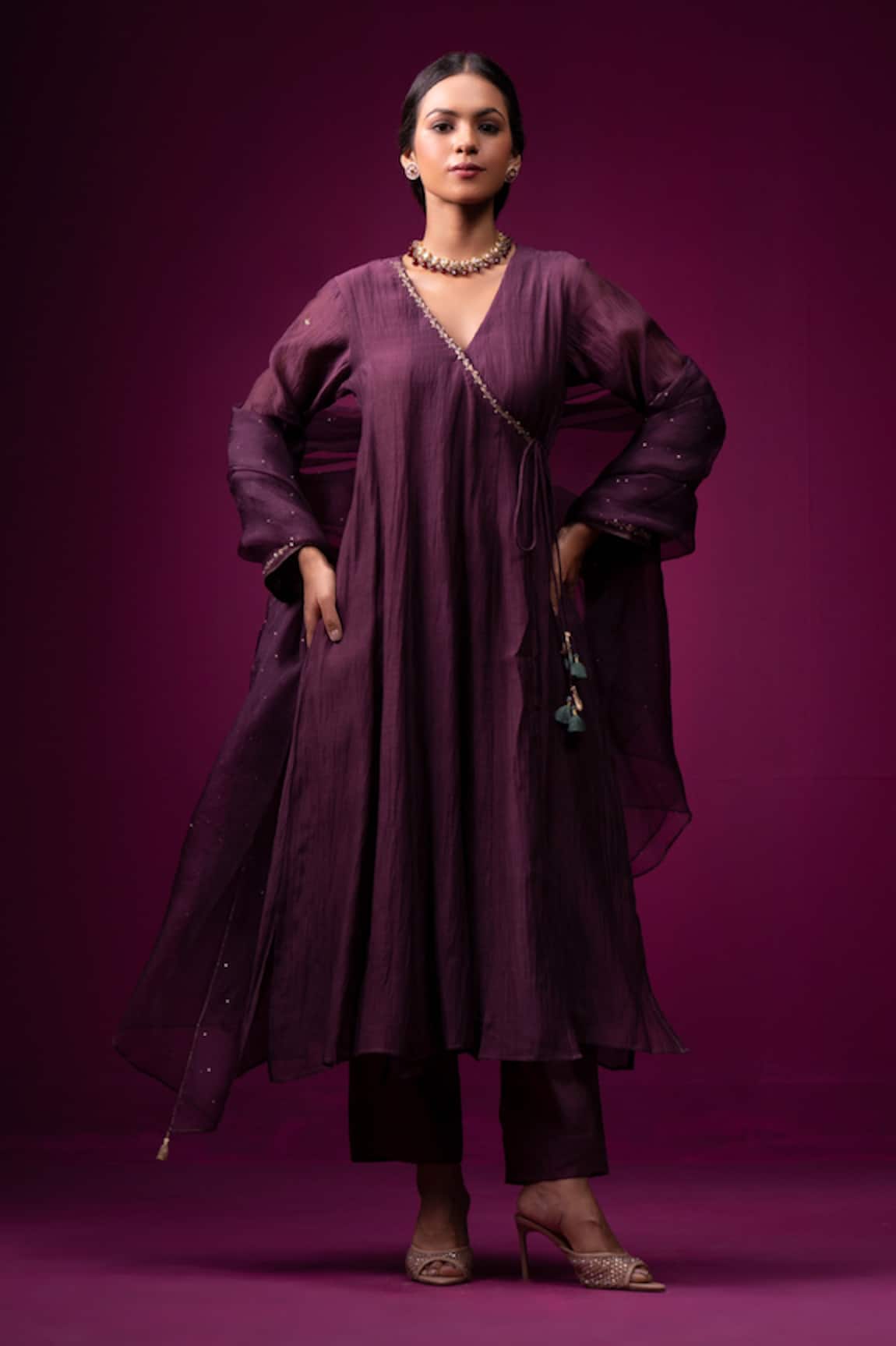 Trendy Tokari Silk Chanderi Angrakha Kurta Set 