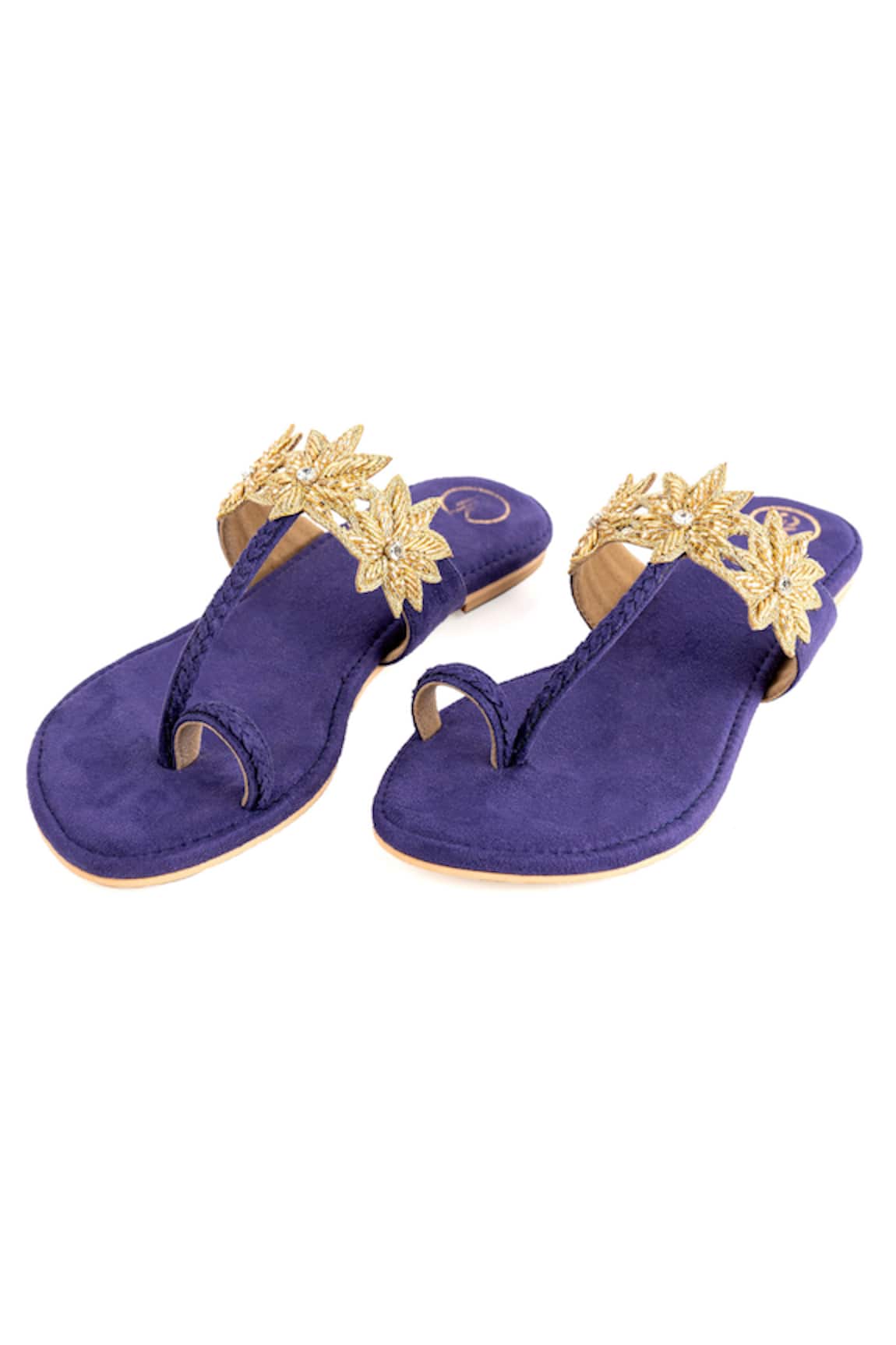 Preet Kaur Purple Suede Lotus Kolhapuri Flats 