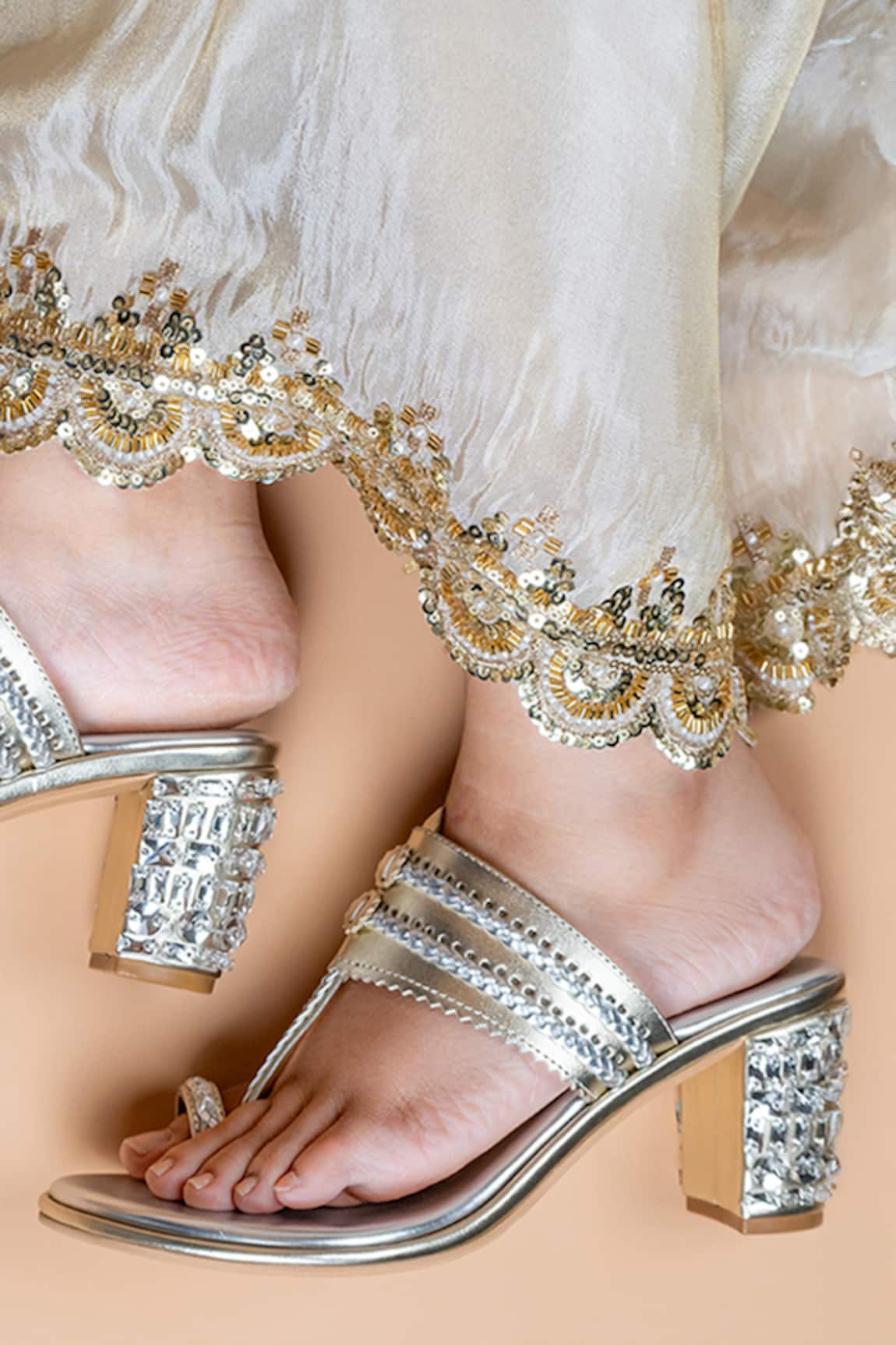 Preet Kaur Gold & Silver Two Tone Embellished Heels 