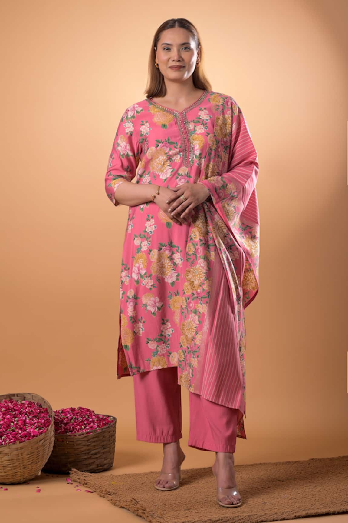 Mamicha Floral Print Cotton Kurta Set 