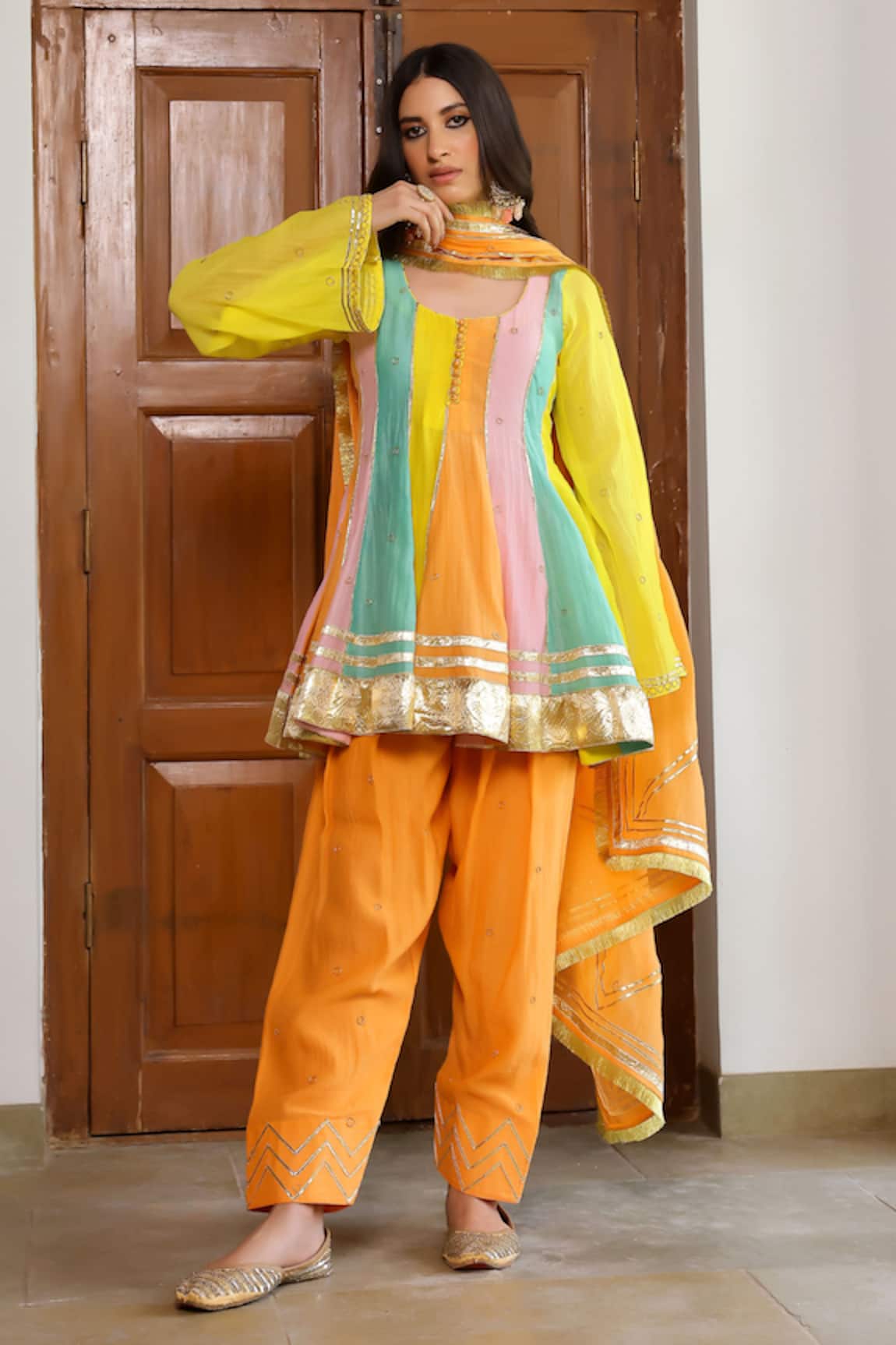 Sanam Gota Embroidered Peplum Kurta Set 