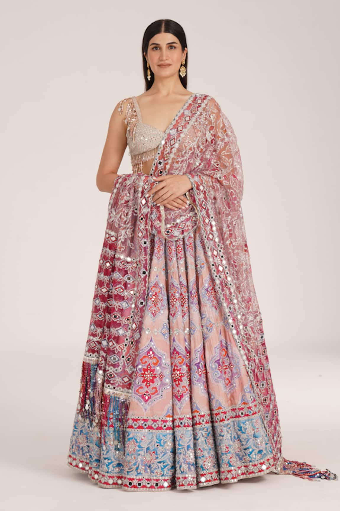 Abhinav Mishra Ucla Peach Chanderi Embroidered Lehenga Set 