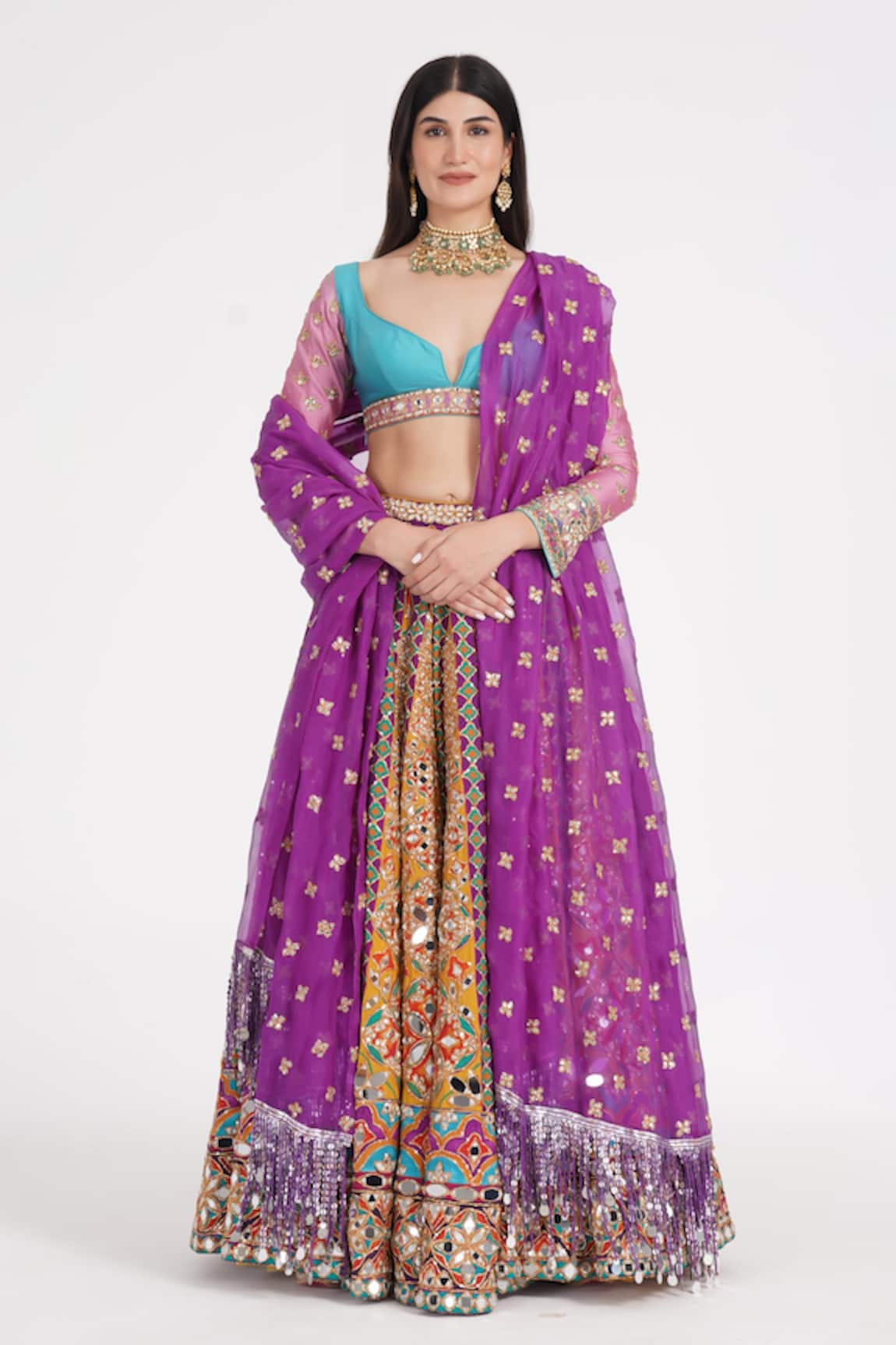 Abhinav Mishra Tangerine Hues Chanderi Embroidered Lehenga Set 