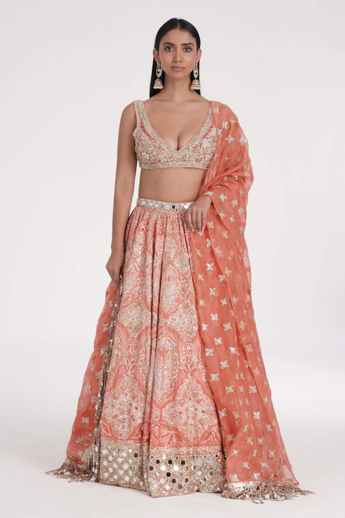 Abhinav Mishra Saffron Pale Embroidered Lehenga Set 