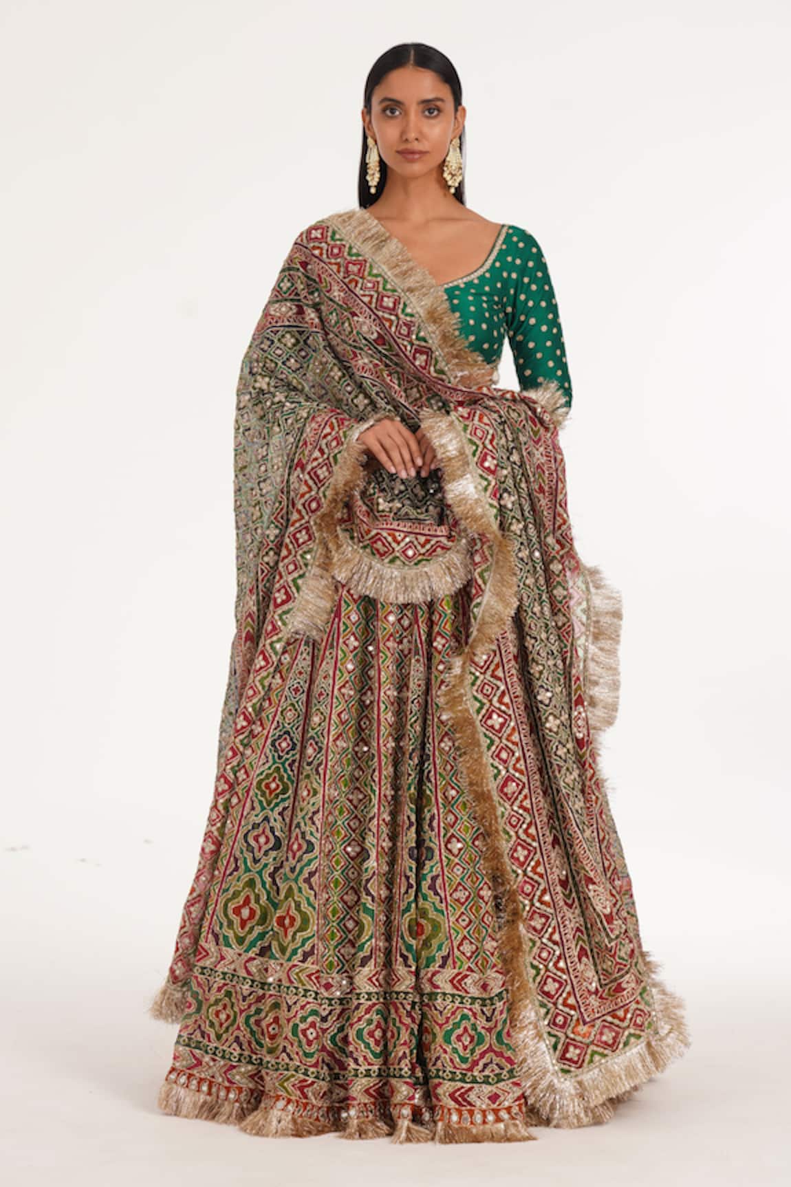 Abhinav Mishra Magnolia Chevron Pattern Lehenga Set 