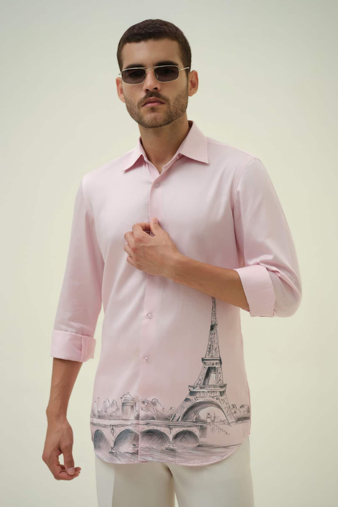 Amrit Dawani Eiffel Pink Hand Painted Shirt 