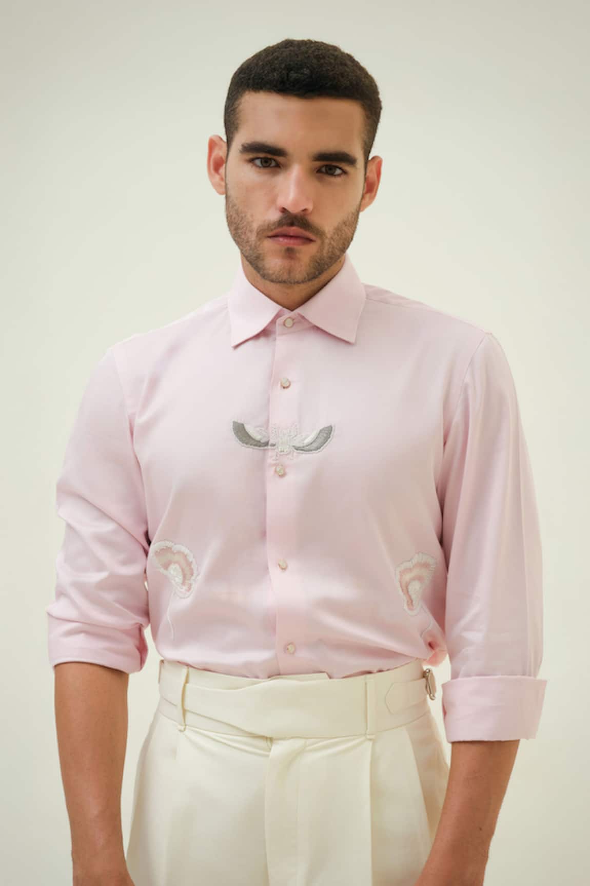 Amrit Dawani Bug And Flower Pink Hand Embroidered Shirt 