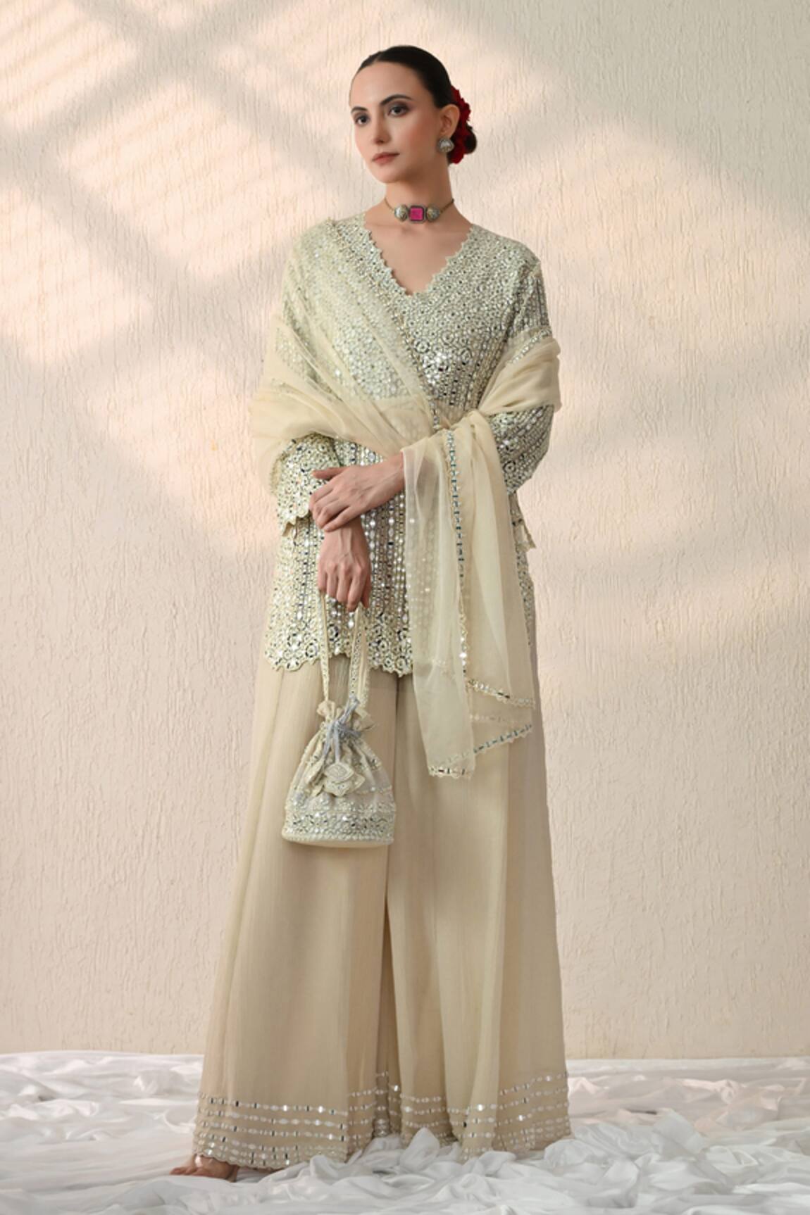 Ohh Crow Mirror Cluster Embroidered Kurta Sharara Set 